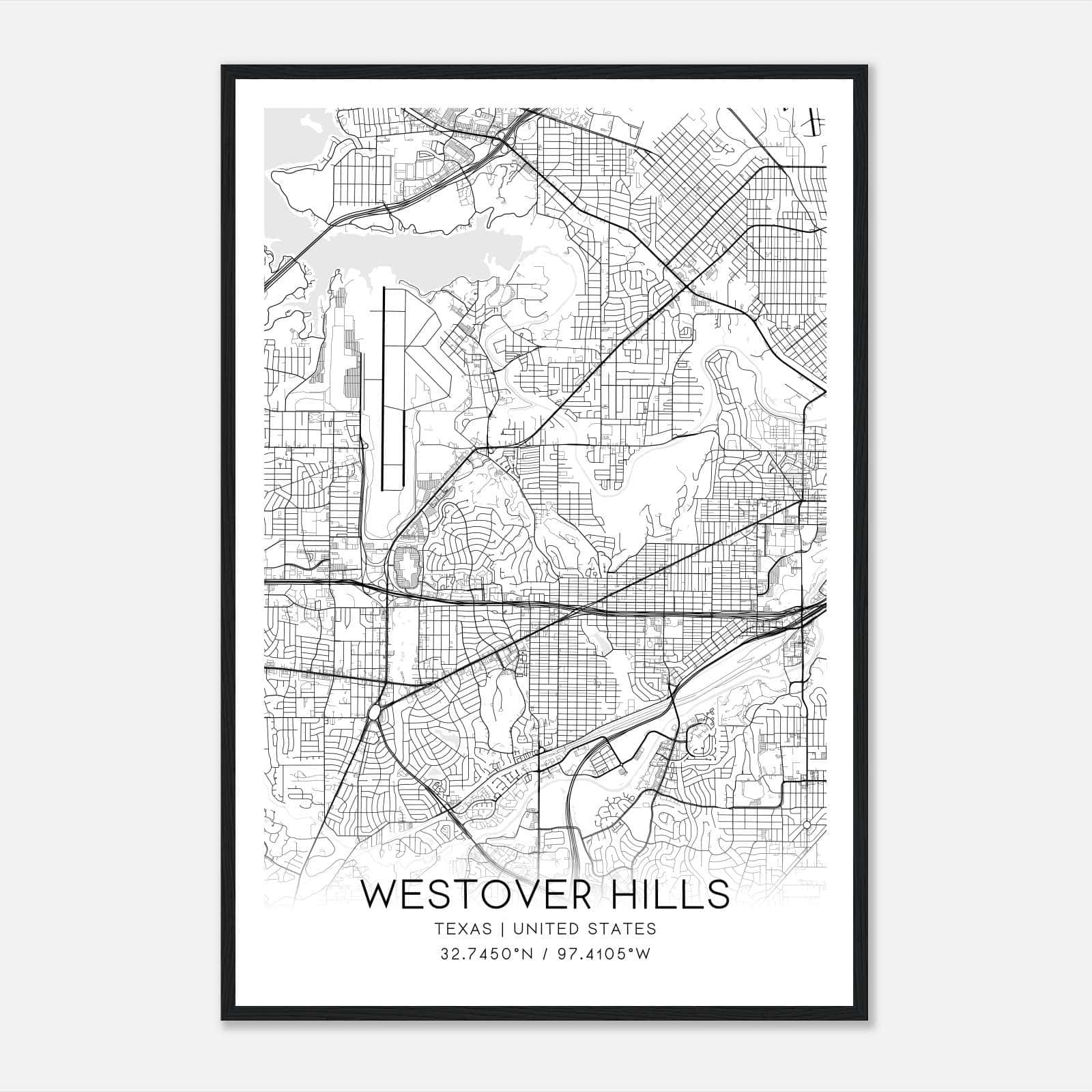 Westover Hills Texas Map Poster, Modern Home Decor Wall Art Print Westover Hills Texas Map Poster, Modern Home Decor Wall Art Print