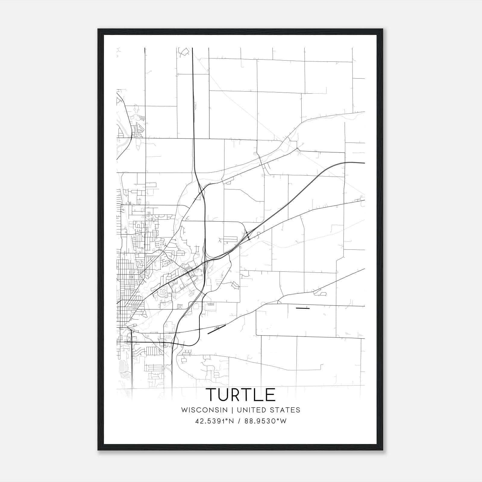 Turtle Wisconsin Map Poster, Modern Home Decor Wall Art Print Turtle Wisconsin Map Poster, Modern Home Decor Wall Art Print