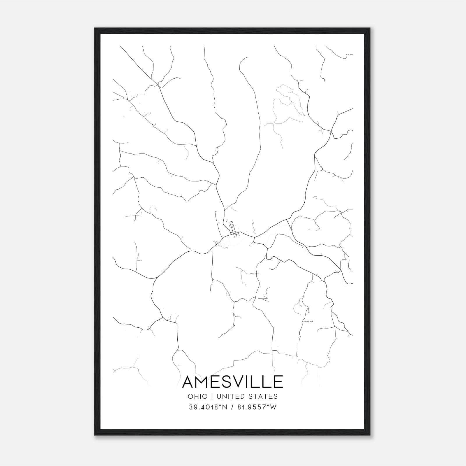 Amesville Ohio Map Poster, Modern Home Decor Wall Art Print Amesville Ohio Map Poster, Modern Home Decor Wall Art Print