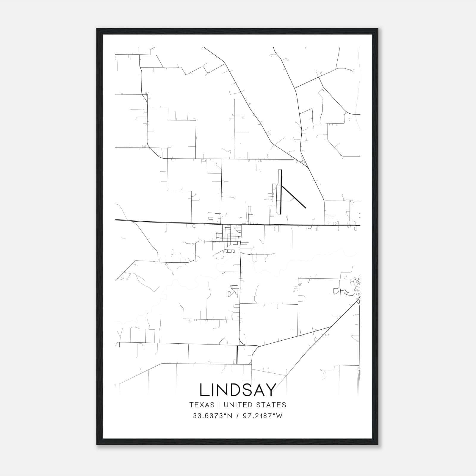 Lindsay Texas Map Poster, Modern Home Decor Wall Art Print Lindsay Texas Map Poster, Modern Home Decor Wall Art Print