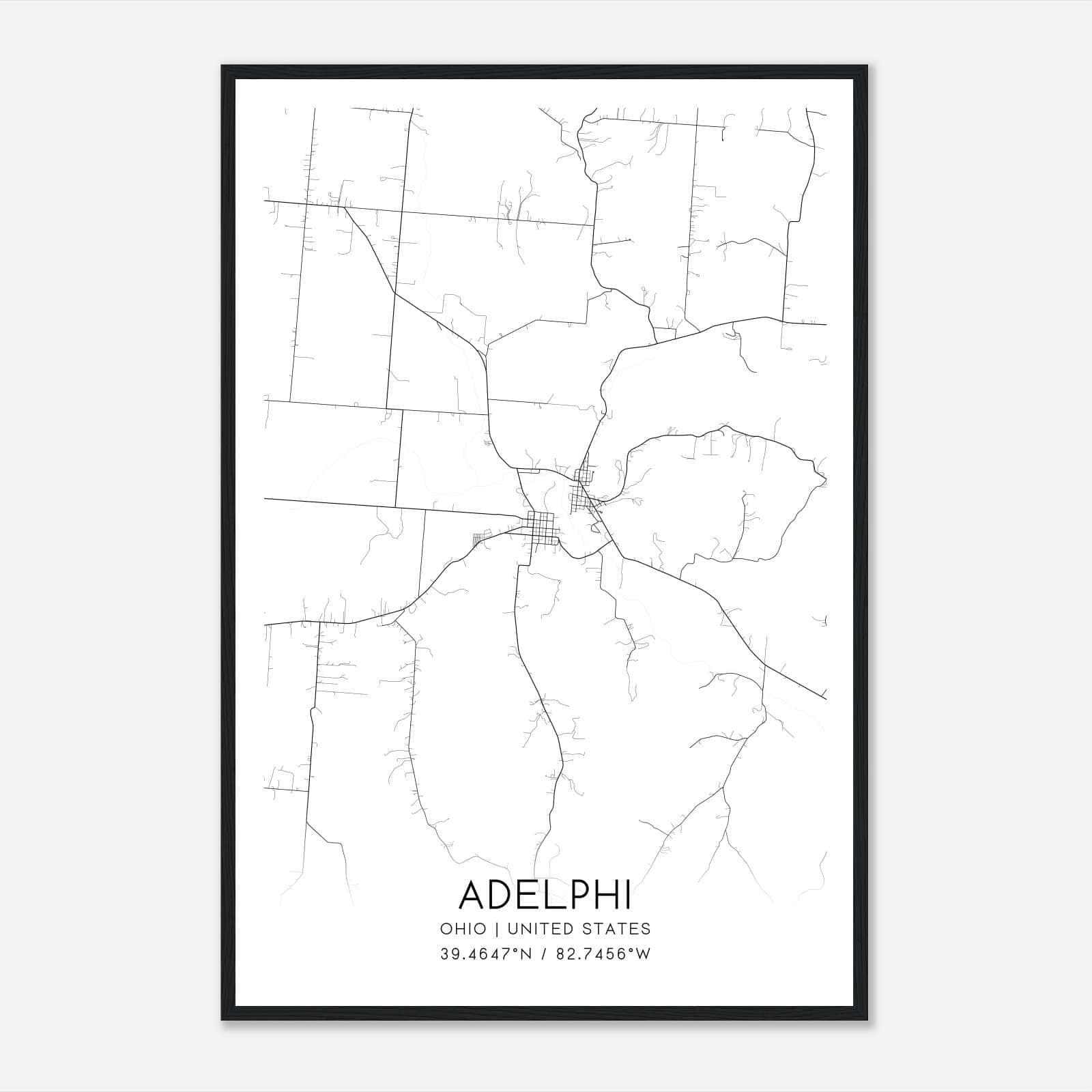 Adelphi Ohio Map Poster, Modern Home Decor Wall Art Print