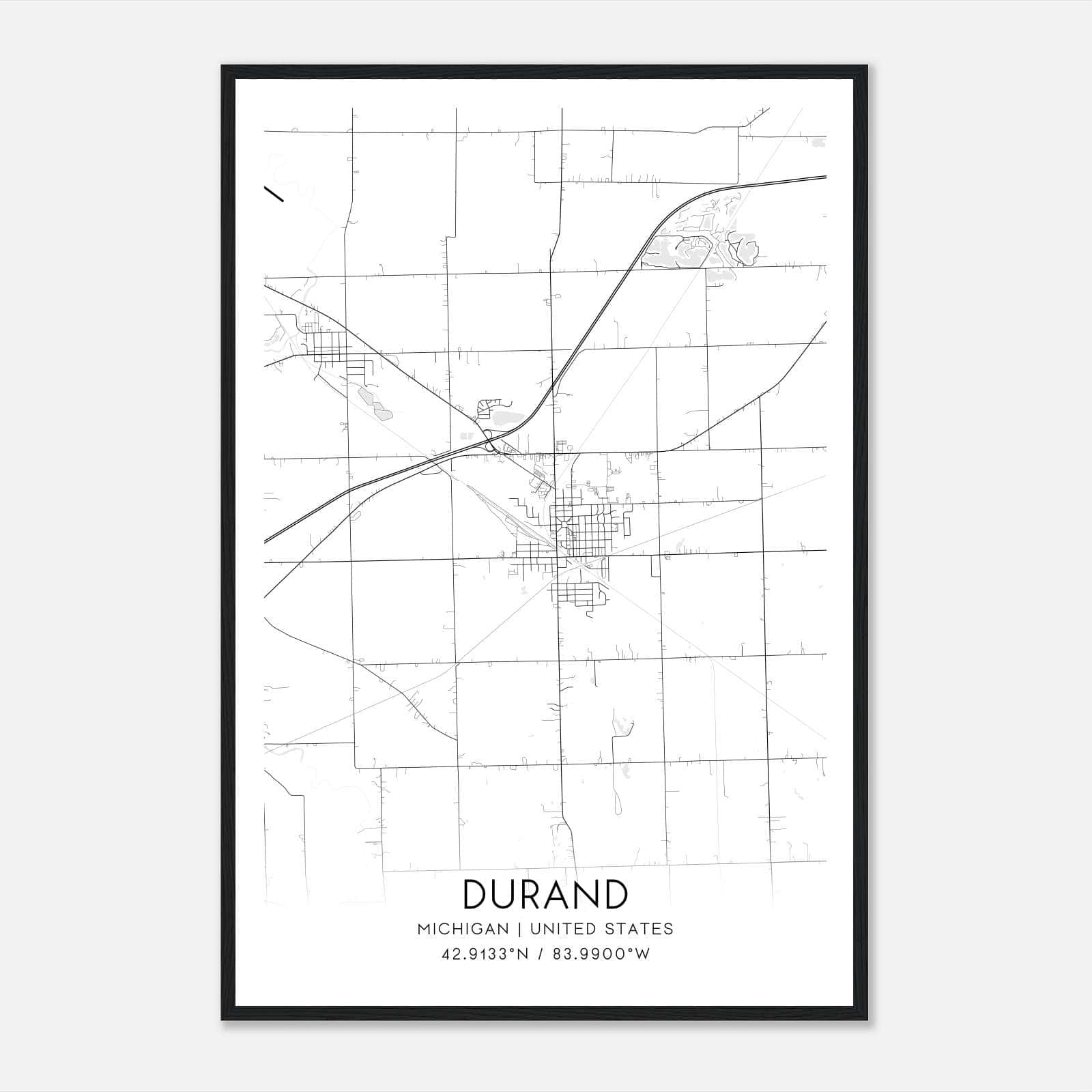 Durand Michigan Map Poster, Modern Home Decor Wall Art Print Durand Michigan Map Poster, Modern Home Decor Wall Art Print