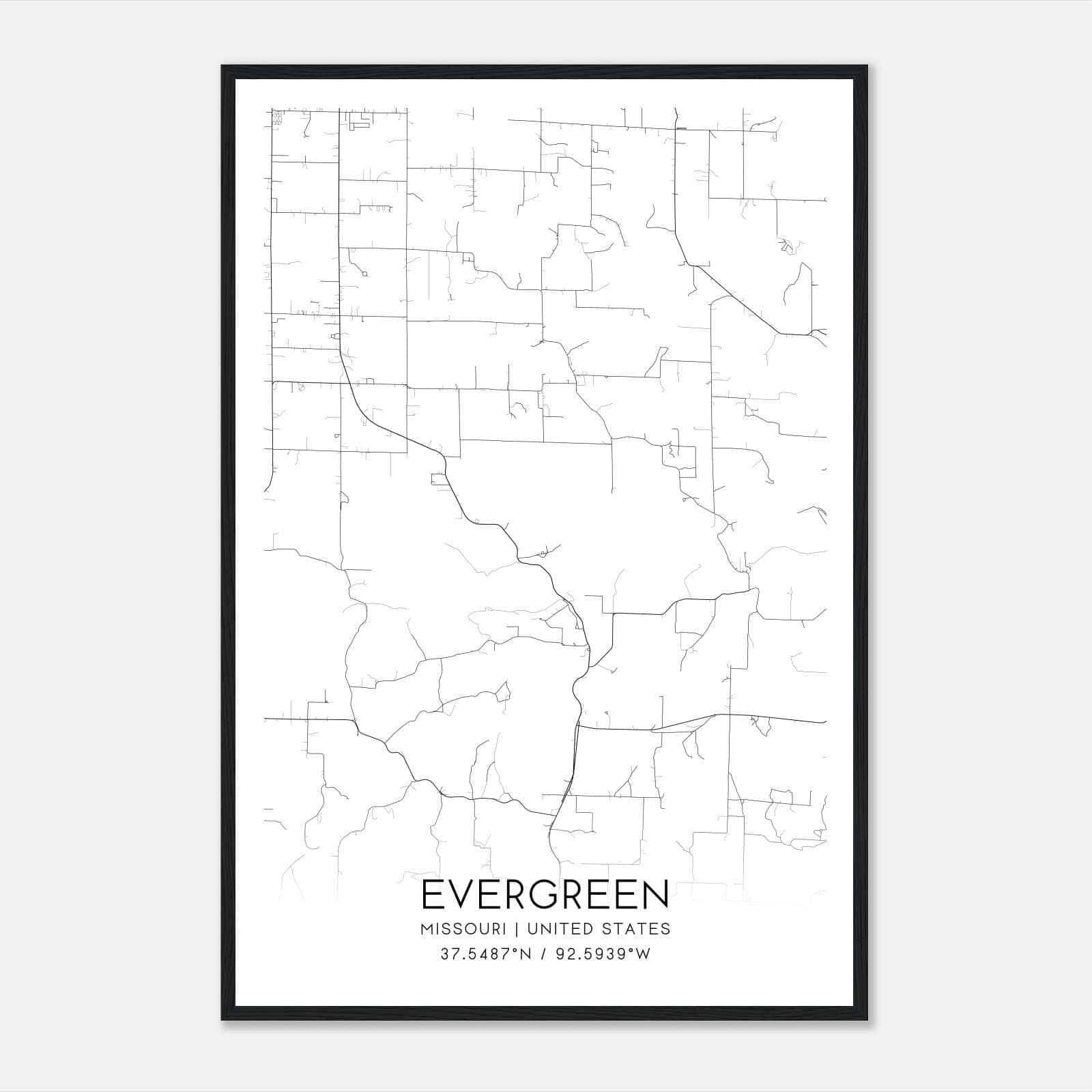 Evergreen Missouri Map Poster, Modern Home Decor Wall Art Print Evergreen Missouri Map Poster, Modern Home Decor Wall Art Print