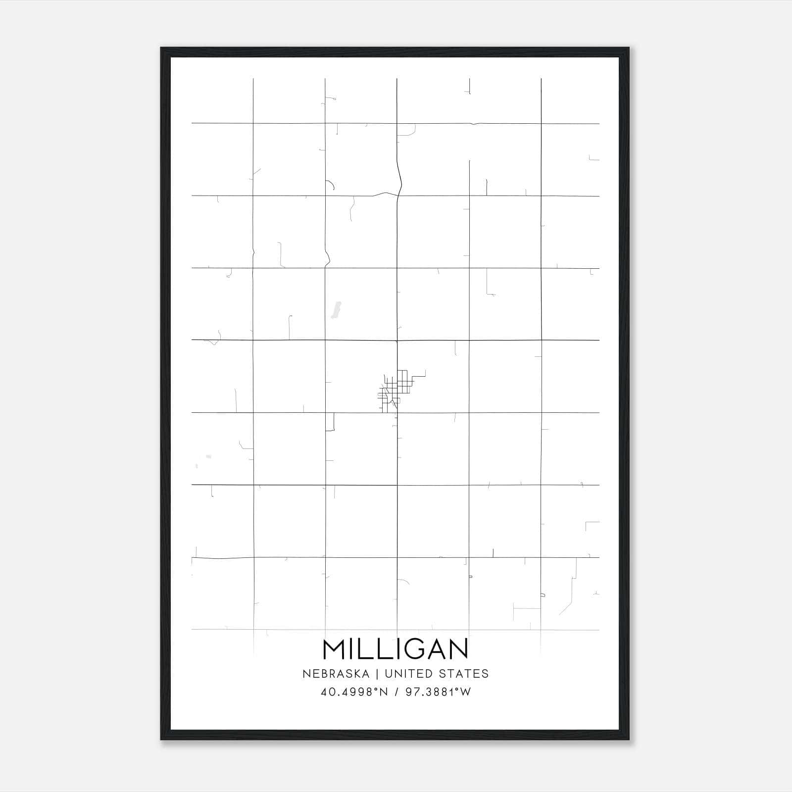 Milligan Nebraska Map Poster, Modern Home Decor Wall Art Print Milligan Nebraska Map Poster, Modern Home Decor Wall Art Print