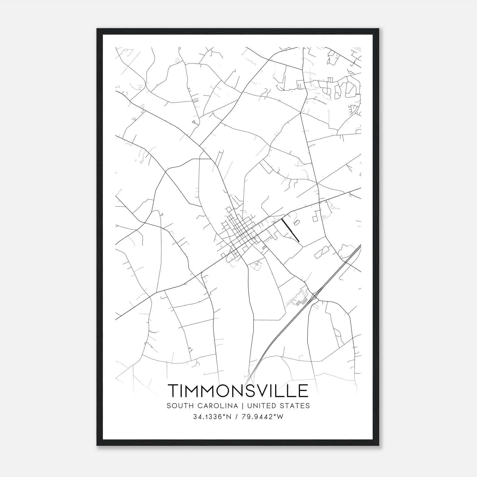 Timmonsville South Carolina Map Poster, Modern Home Decor Wall Art Print Timmonsville South Carolina Map Poster, Modern Home Decor Wall Art Print