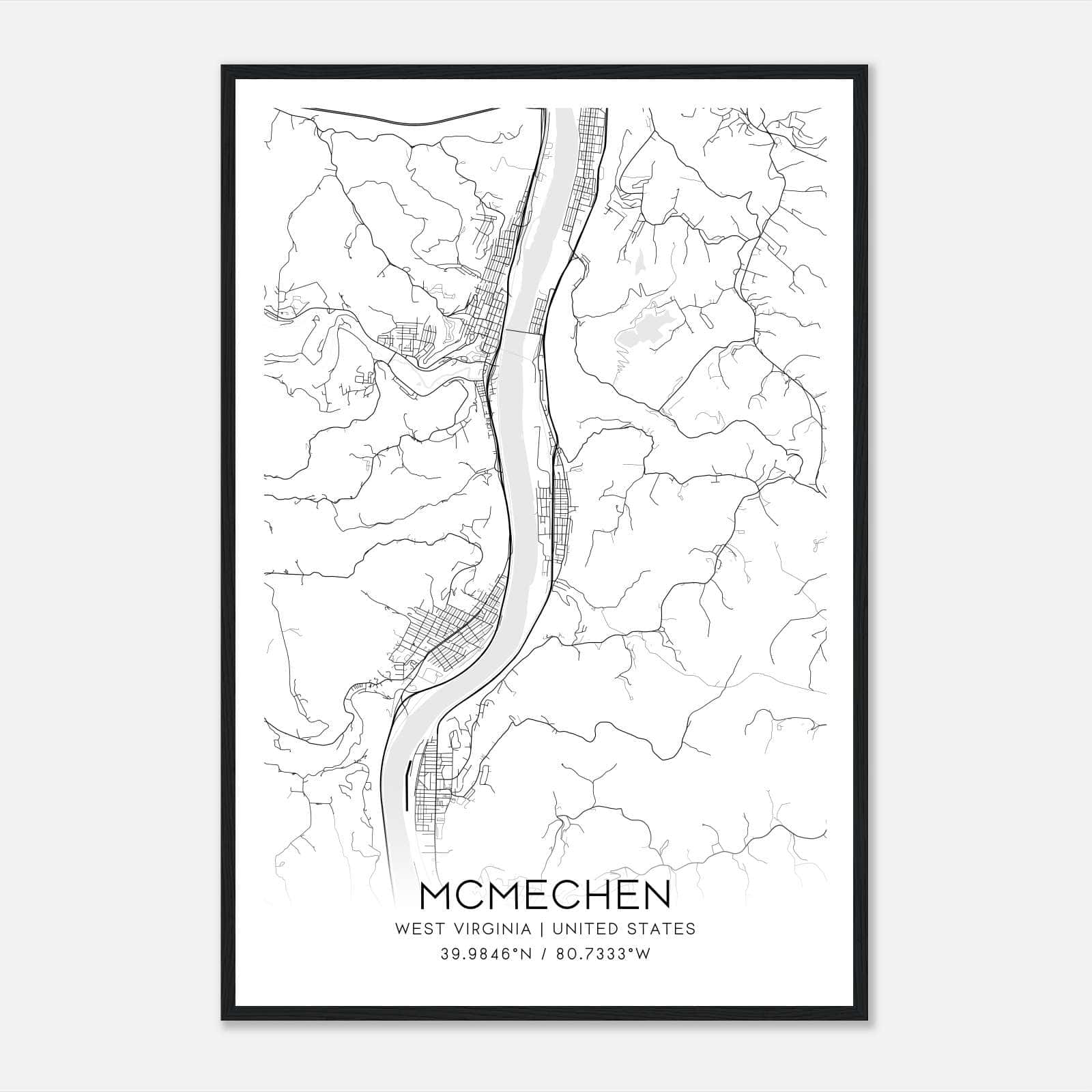 Mcmechen West Virginia Map Poster, Modern Home Decor Wall Art Print Mcmechen West Virginia Map Poster, Modern Home Decor Wall Art Print