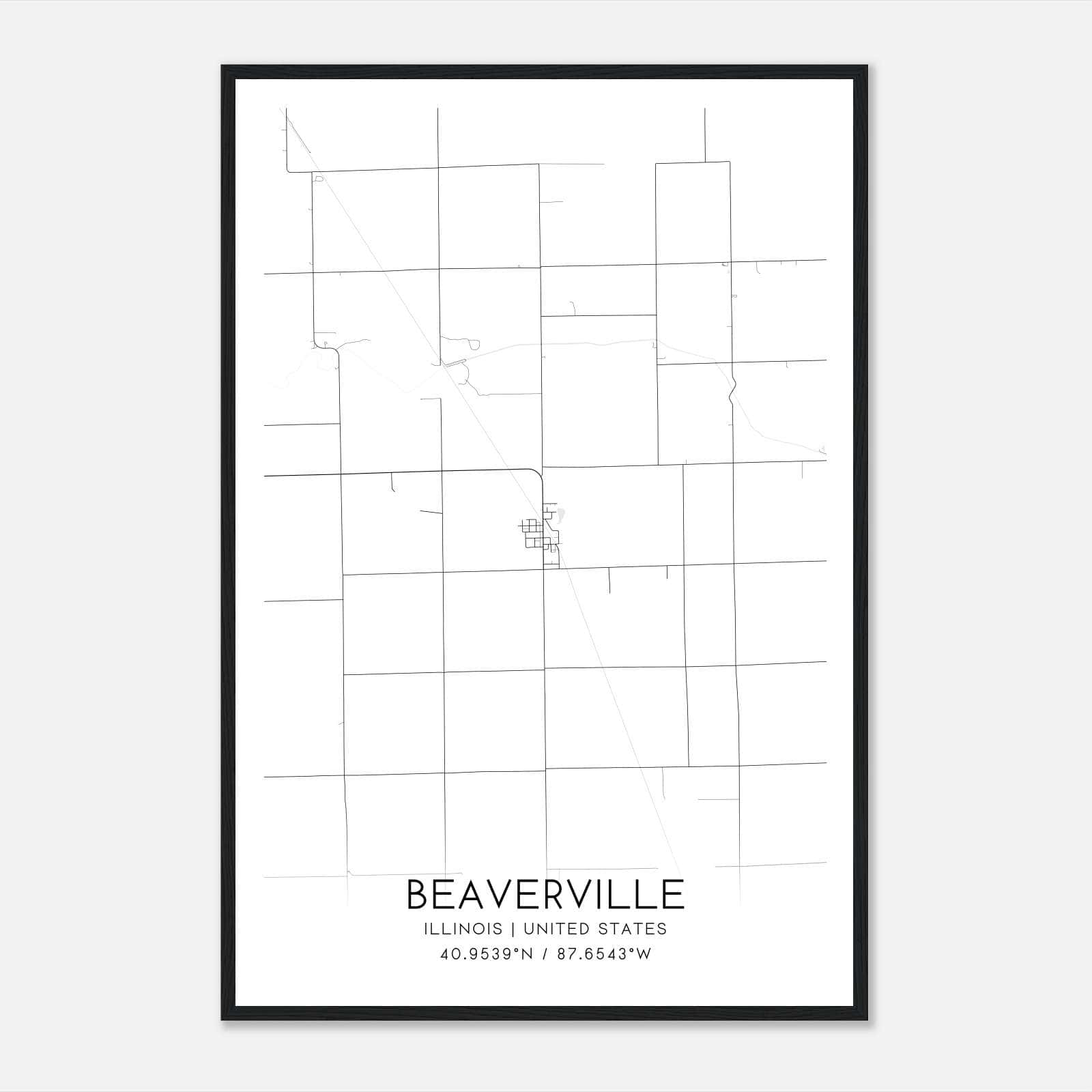 Beaverville Illinois Map Poster, Modern Home Decor Wall Art Print Beaverville Illinois Map Poster, Modern Home Decor Wall Art Print