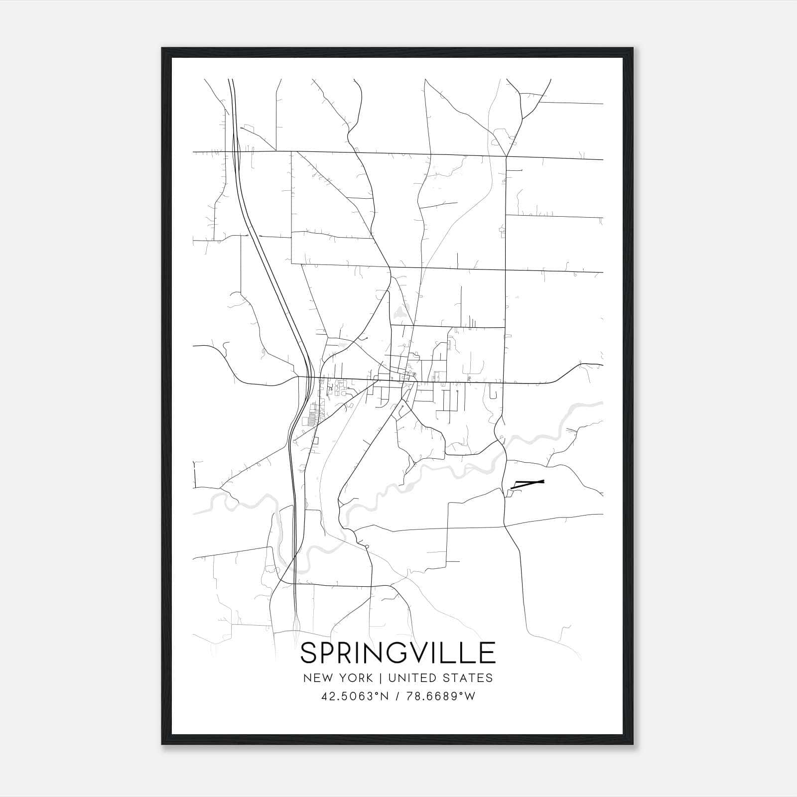 Springville New York Map Poster, Modern Home Decor Wall Art Print Springville New York Map Poster, Modern Home Decor Wall Art Print