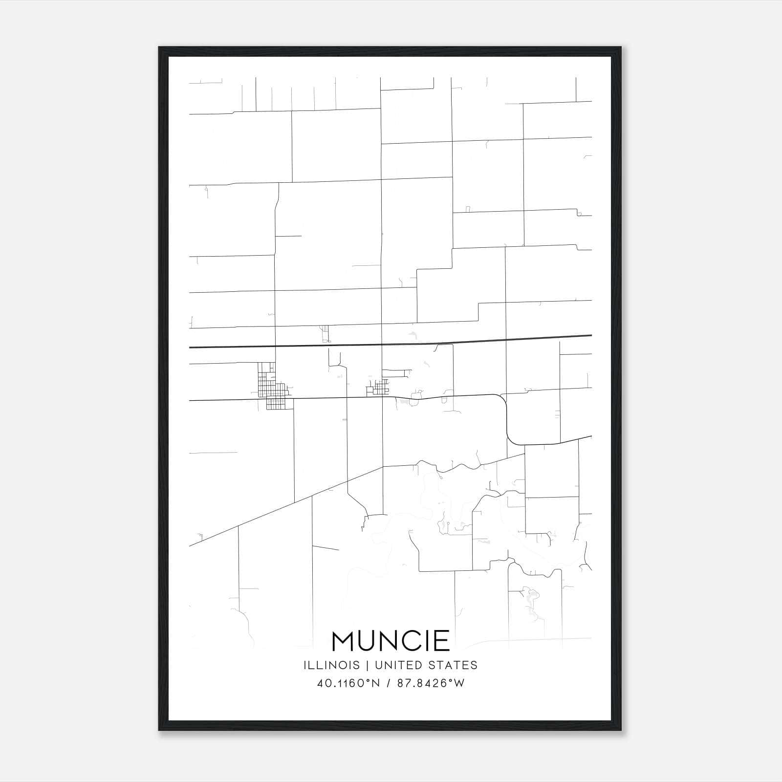 Muncie Illinois Map Poster, Modern Home Decor Wall Art Print Muncie Illinois Map Poster, Modern Home Decor Wall Art Print