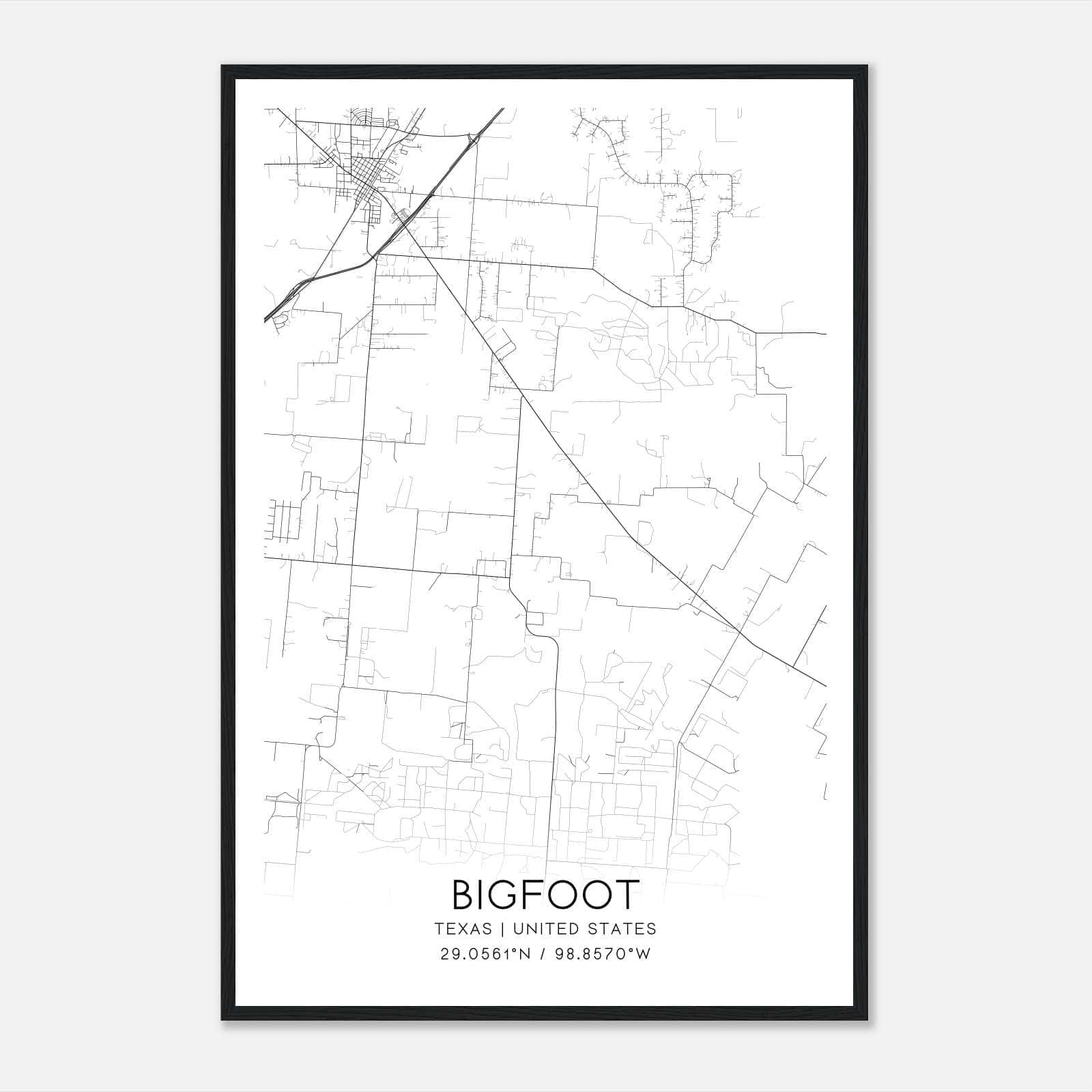 Bigfoot Texas Map Poster, Modern Home Decor Wall Art Print Bigfoot Texas Map Poster, Modern Home Decor Wall Art Print