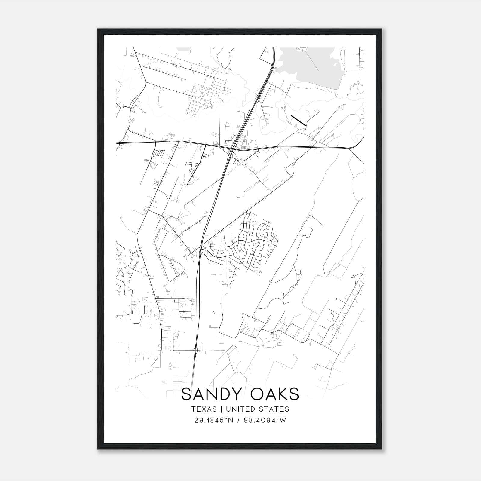Sandy Oaks Texas Map Poster, Modern Home Decor Wall Art Print Sandy Oaks Texas Map Poster, Modern Home Decor Wall Art Print