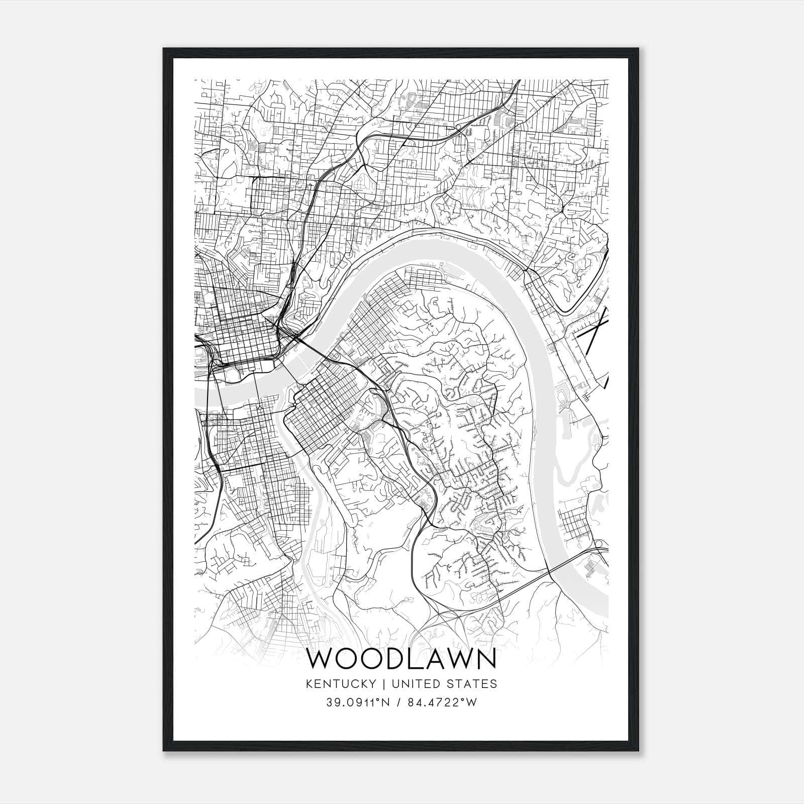 Woodlawn Kentucky Map Poster, Modern Home Decor Wall Art Print Woodlawn Kentucky Map Poster, Modern Home Decor Wall Art Print