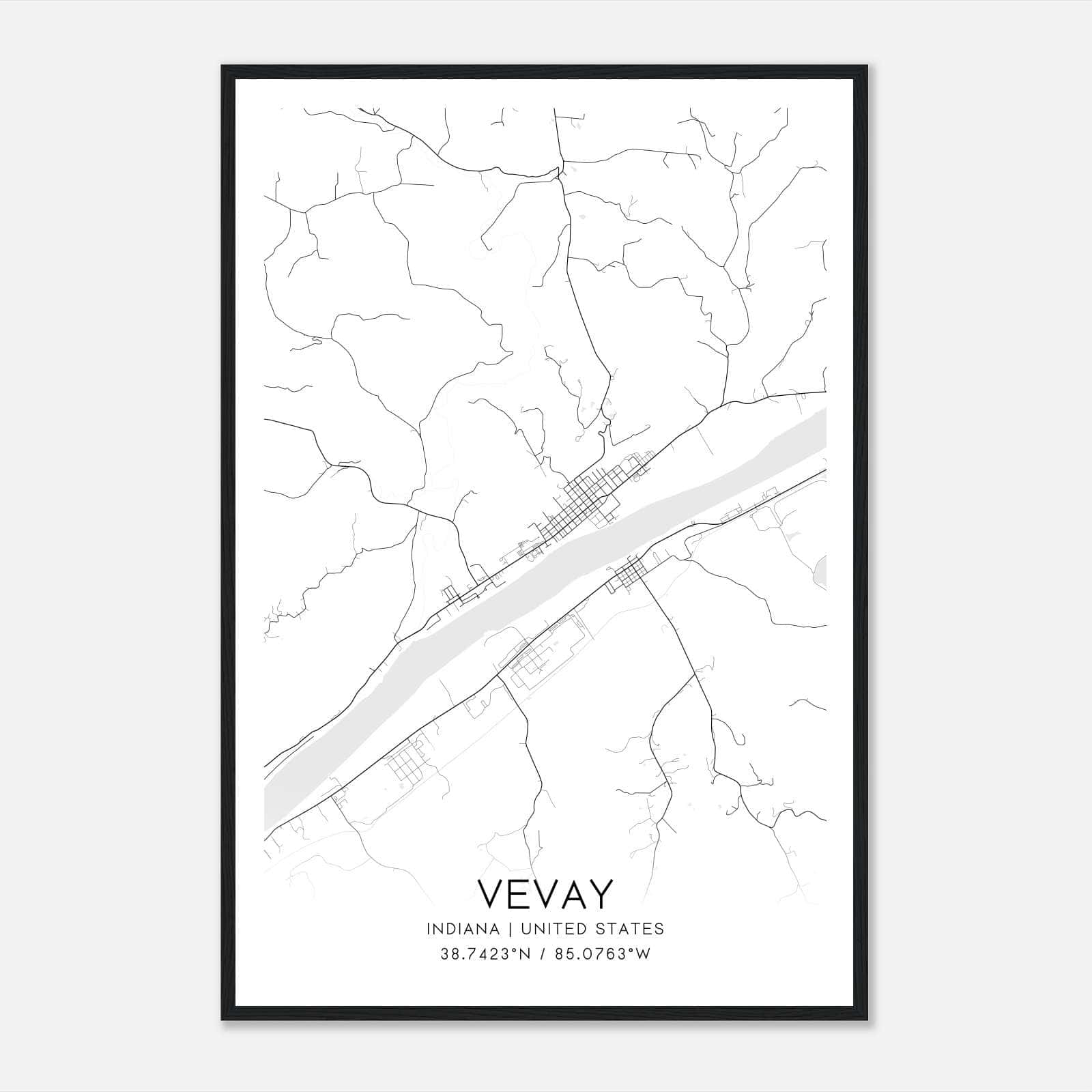 Vevay Indiana Map Poster, Modern Home Decor Wall Art Print Vevay Indiana Map Poster, Modern Home Decor Wall Art Print