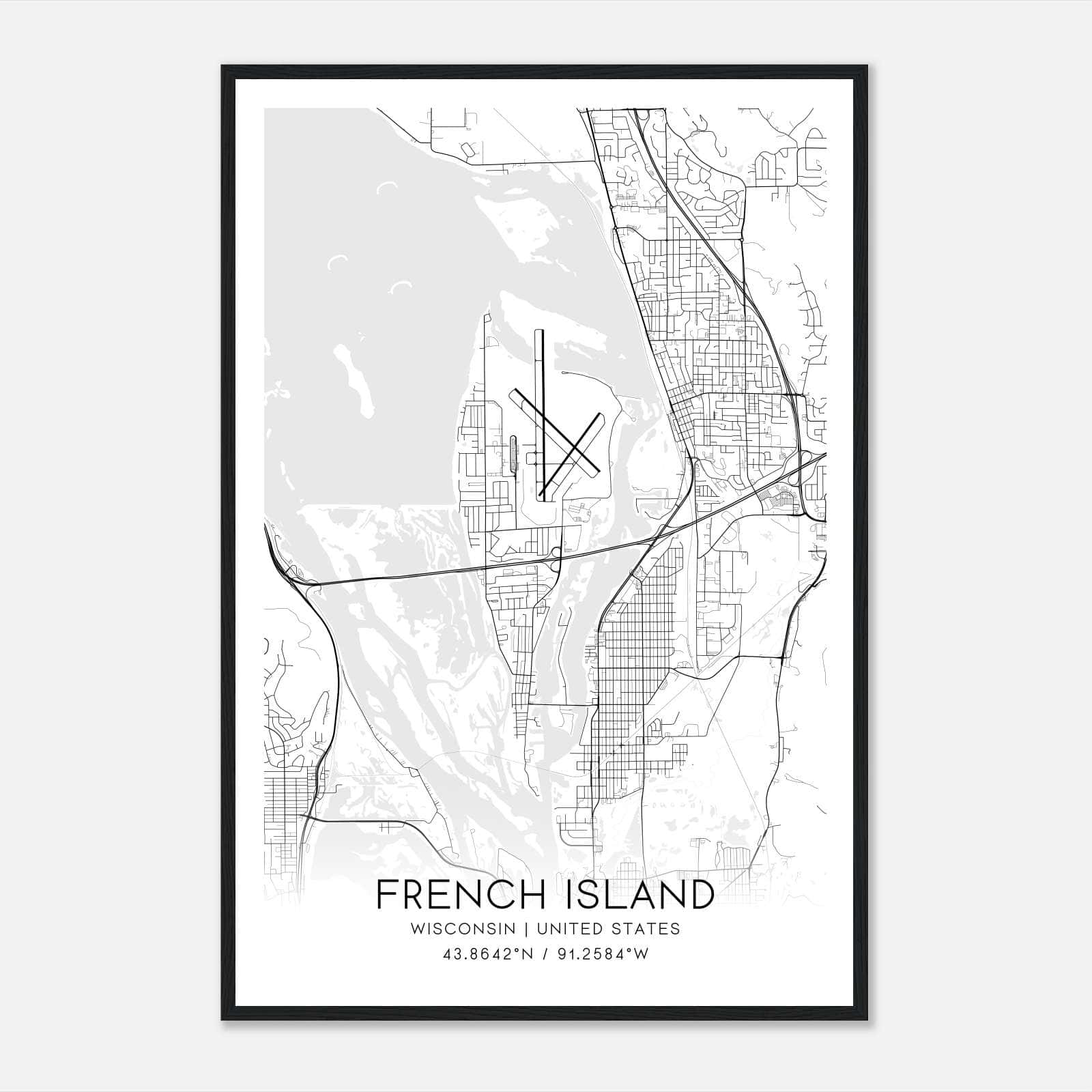 French Island Wisconsin Map Poster, Modern Home Decor Wall Art Print French Island Wisconsin Map Poster, Modern Home Decor Wall Art Print