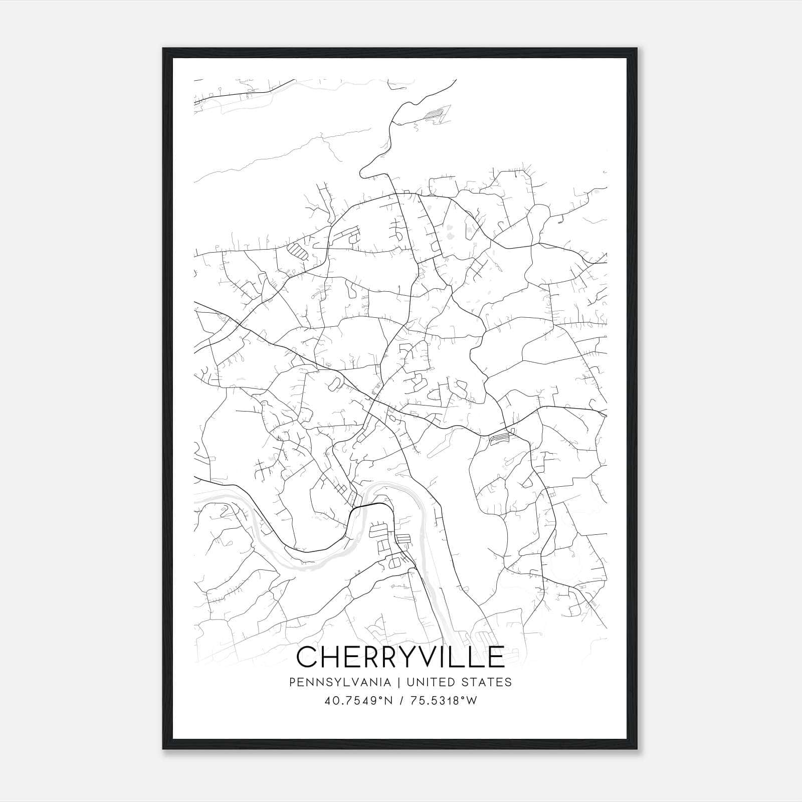 Cherryville Pennsylvania Map Poster, Modern Home Decor Wall Art Print Cherryville Pennsylvania Map Poster, Modern Home Decor Wall Art Print
