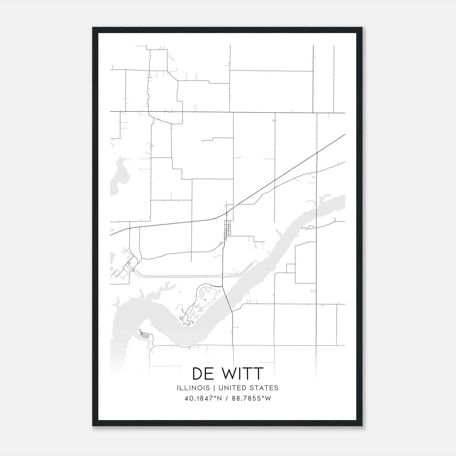 De Witt Illinois Map Poster, Modern Home Decor Wall Art Print De Witt Illinois Map Poster, Modern Home Decor Wall Art Print