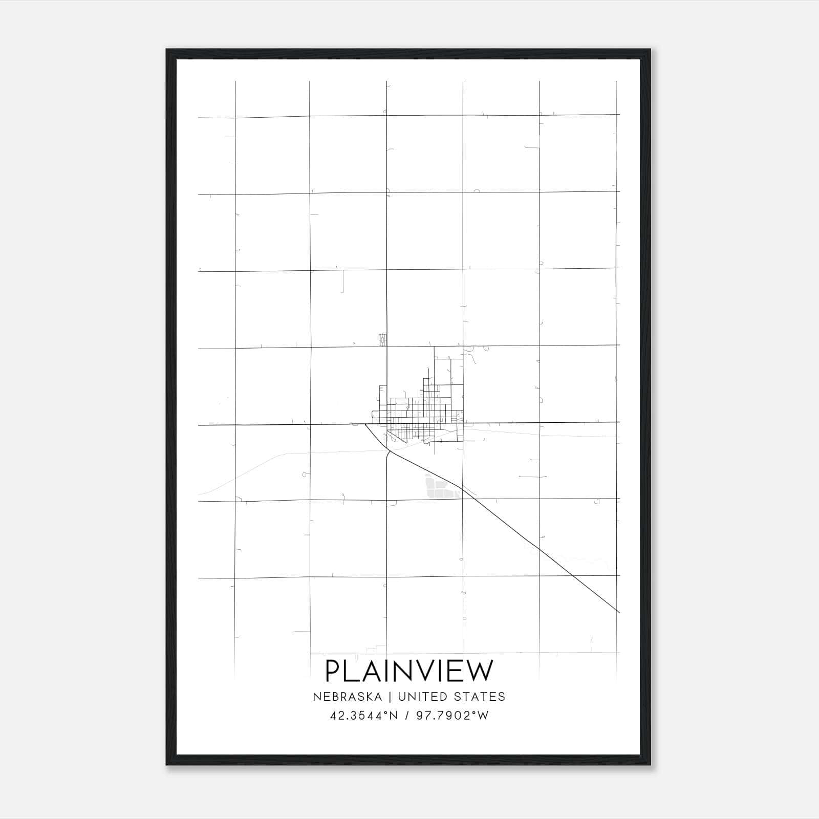 Plainview Nebraska Map Poster, Modern Home Decor Wall Art Print Plainview Nebraska Map Poster, Modern Home Decor Wall Art Print