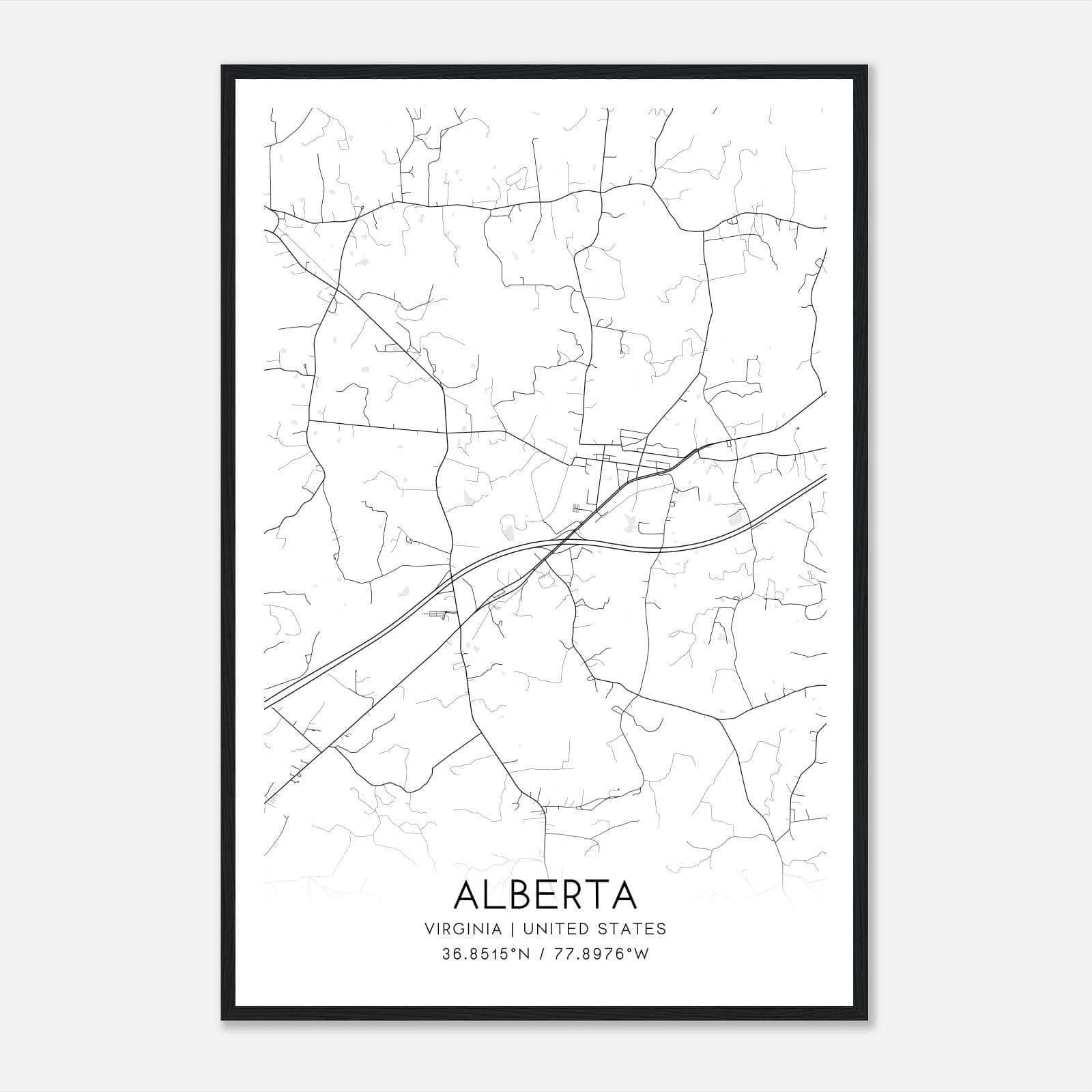 Alberta Virginia Map Poster, Modern Home Decor Wall Art Print Alberta Virginia Map Poster, Modern Home Decor Wall Art Print