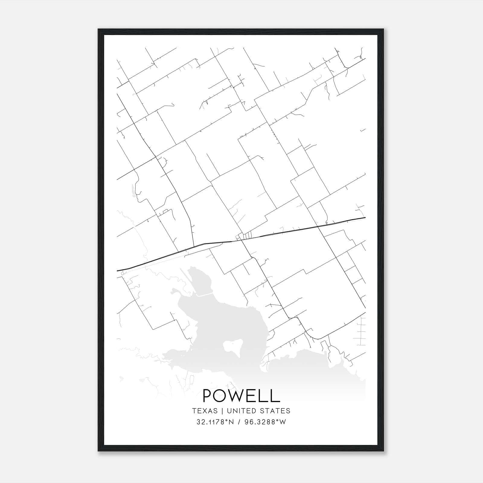 Powell Texas Map Poster, Modern Home Decor Wall Art Print Powell Texas Map Poster, Modern Home Decor Wall Art Print