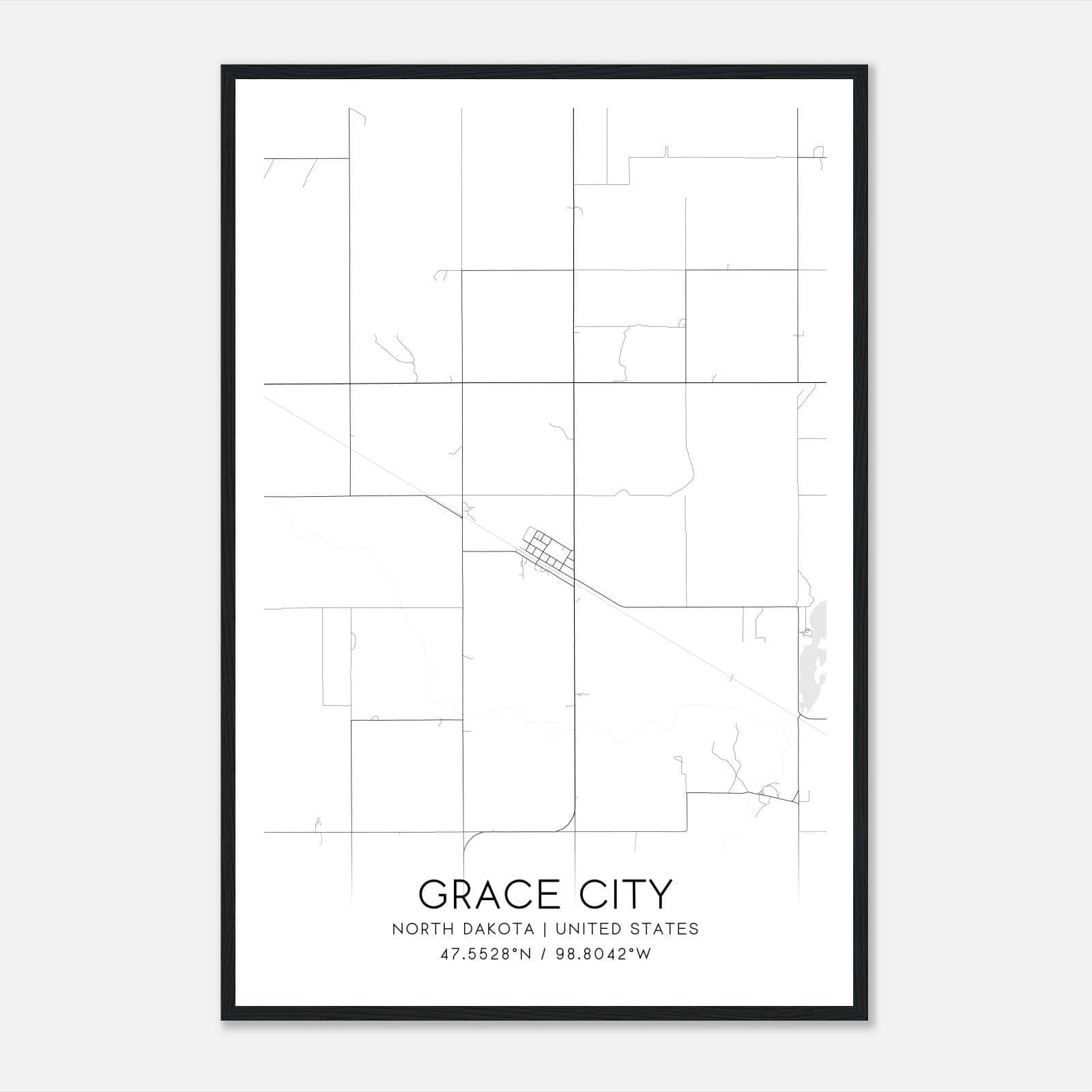 Grace City North Dakota Map Poster, Modern Home Decor Wall Art Print Grace City North Dakota Map Poster, Modern Home Decor Wall Art Print