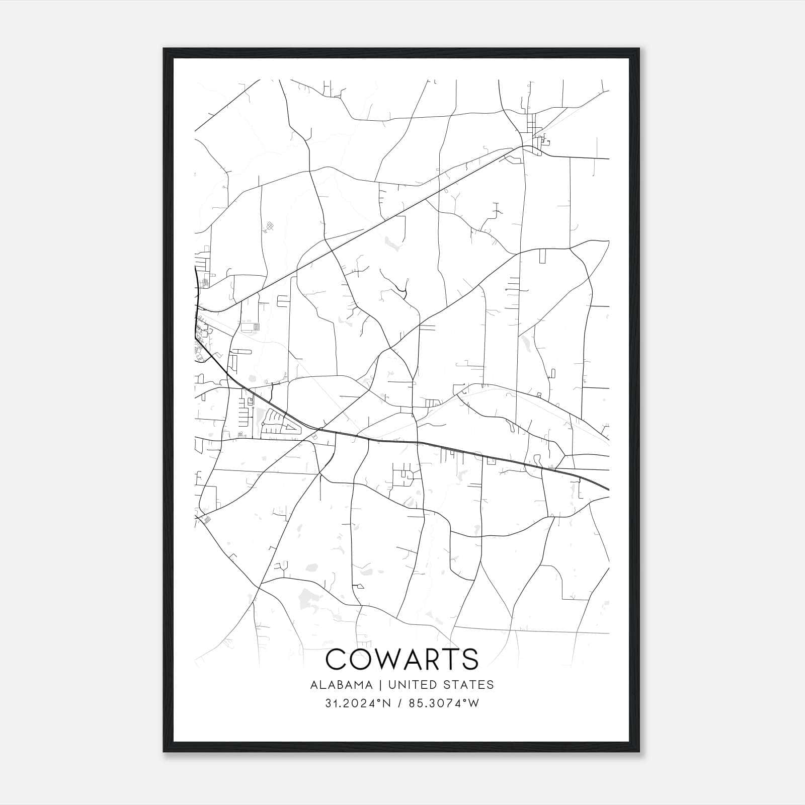 Cowarts Alabama Map Poster, Modern Home Decor Wall Art Print Cowarts Alabama Map Poster, Modern Home Decor Wall Art Print