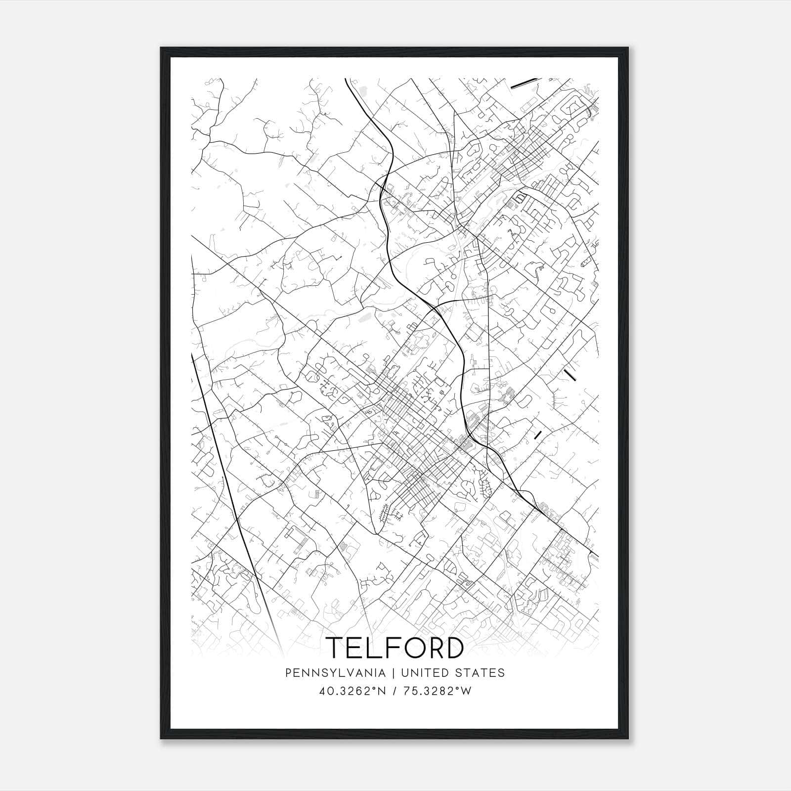 Telford Pennsylvania Map Poster, Modern Home Decor Wall Art Print Telford Pennsylvania Map Poster, Modern Home Decor Wall Art Print