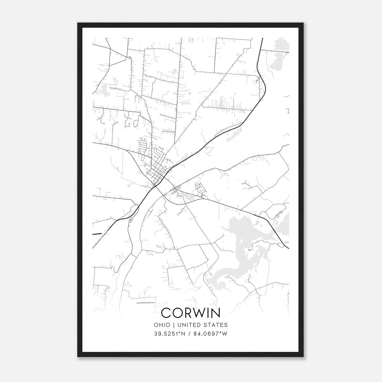 Corwin Ohio Map Poster, Modern Home Decor Wall Art Print Corwin Ohio Map Poster, Modern Home Decor Wall Art Print