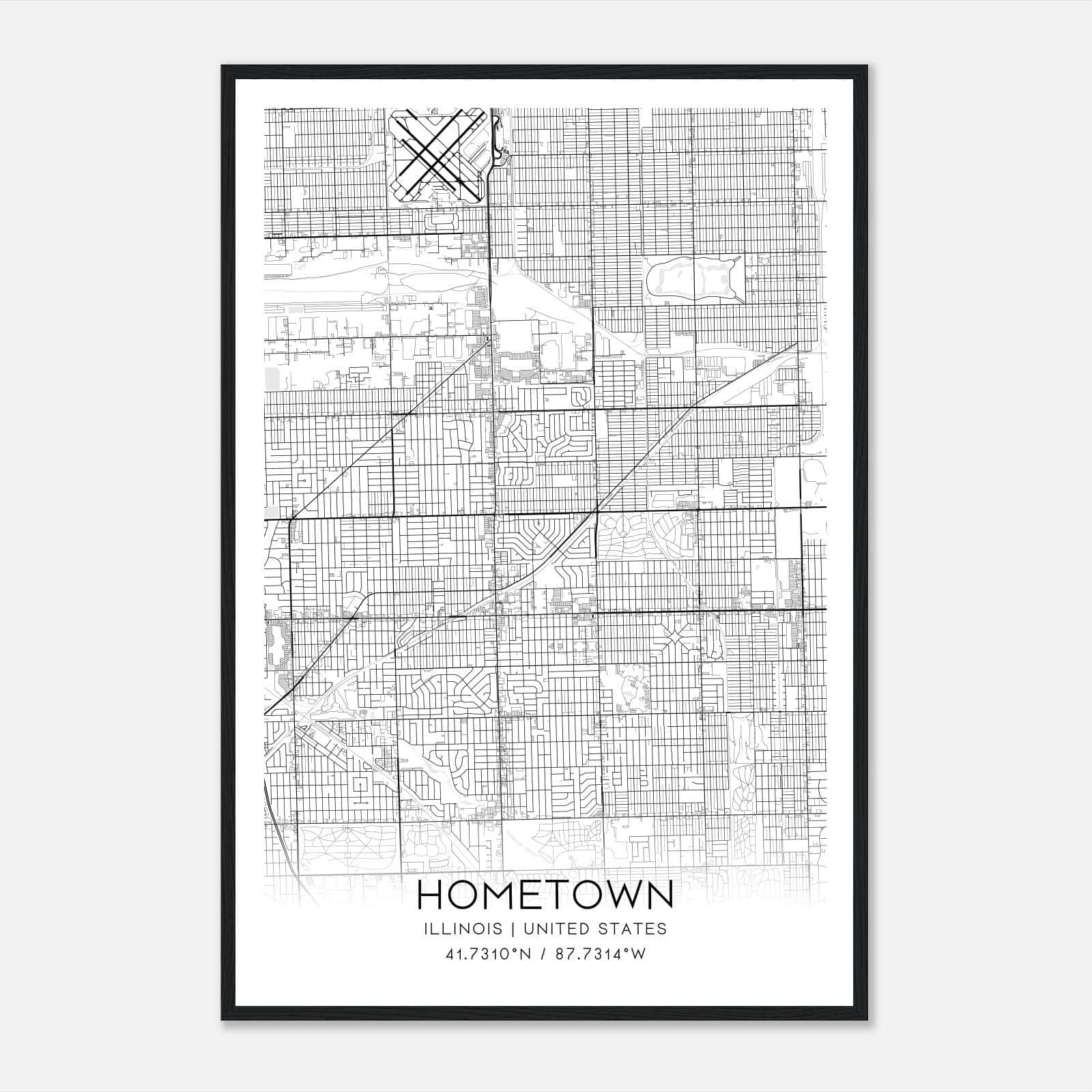 Hometown Illinois Map Poster, Modern Home Decor Wall Art Print Hometown Illinois Map Poster, Modern Home Decor Wall Art Print