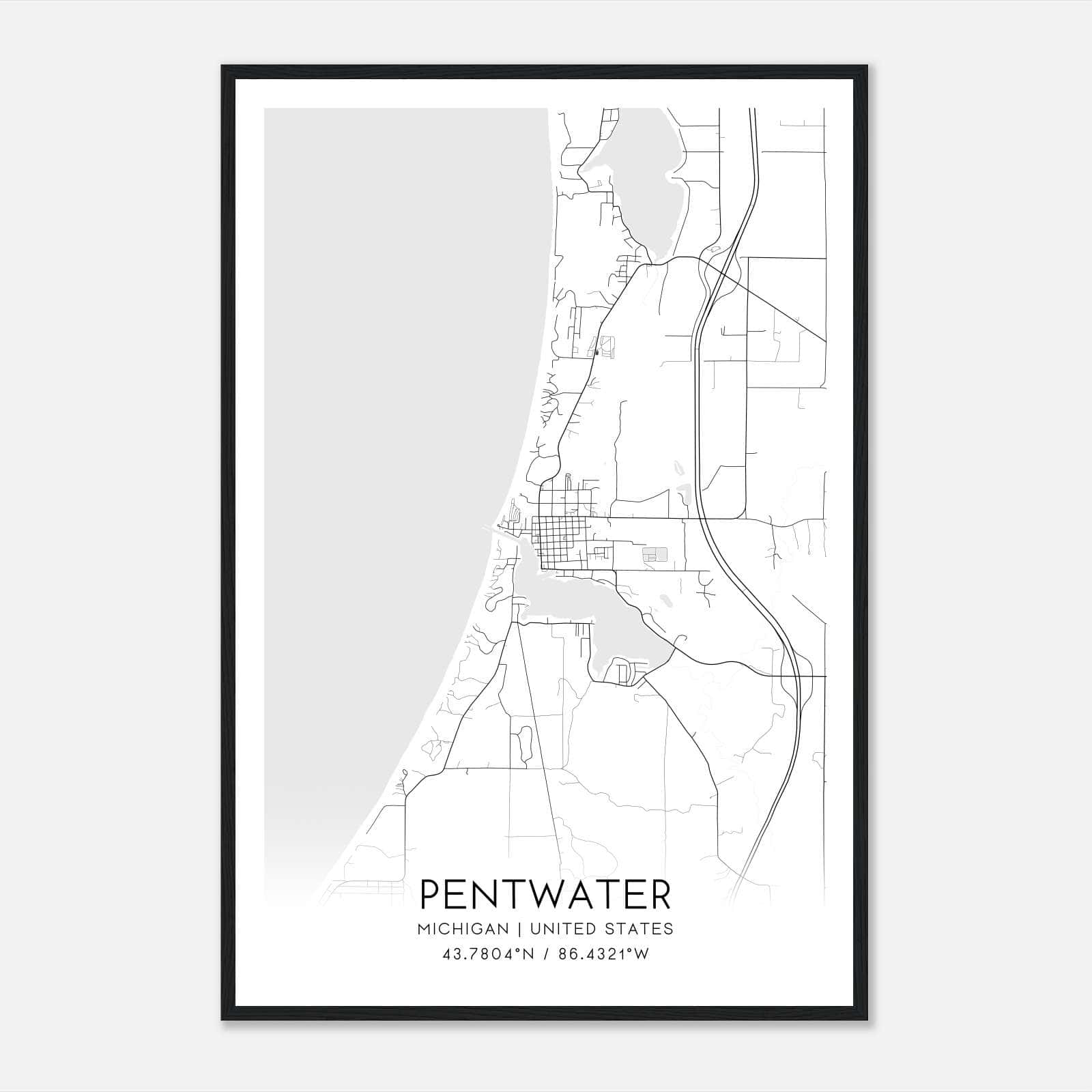 Pentwater Michigan Map Poster, Modern Home Decor Wall Art Print Pentwater Michigan Map Poster, Modern Home Decor Wall Art Print