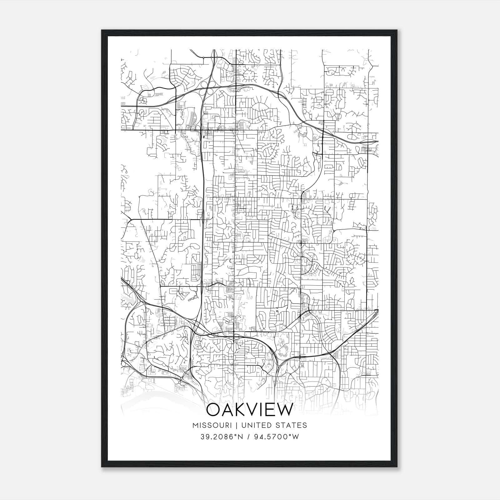 Oakview Missouri Map Poster, Modern Home Decor Wall Art Print Oakview Missouri Map Poster, Modern Home Decor Wall Art Print
