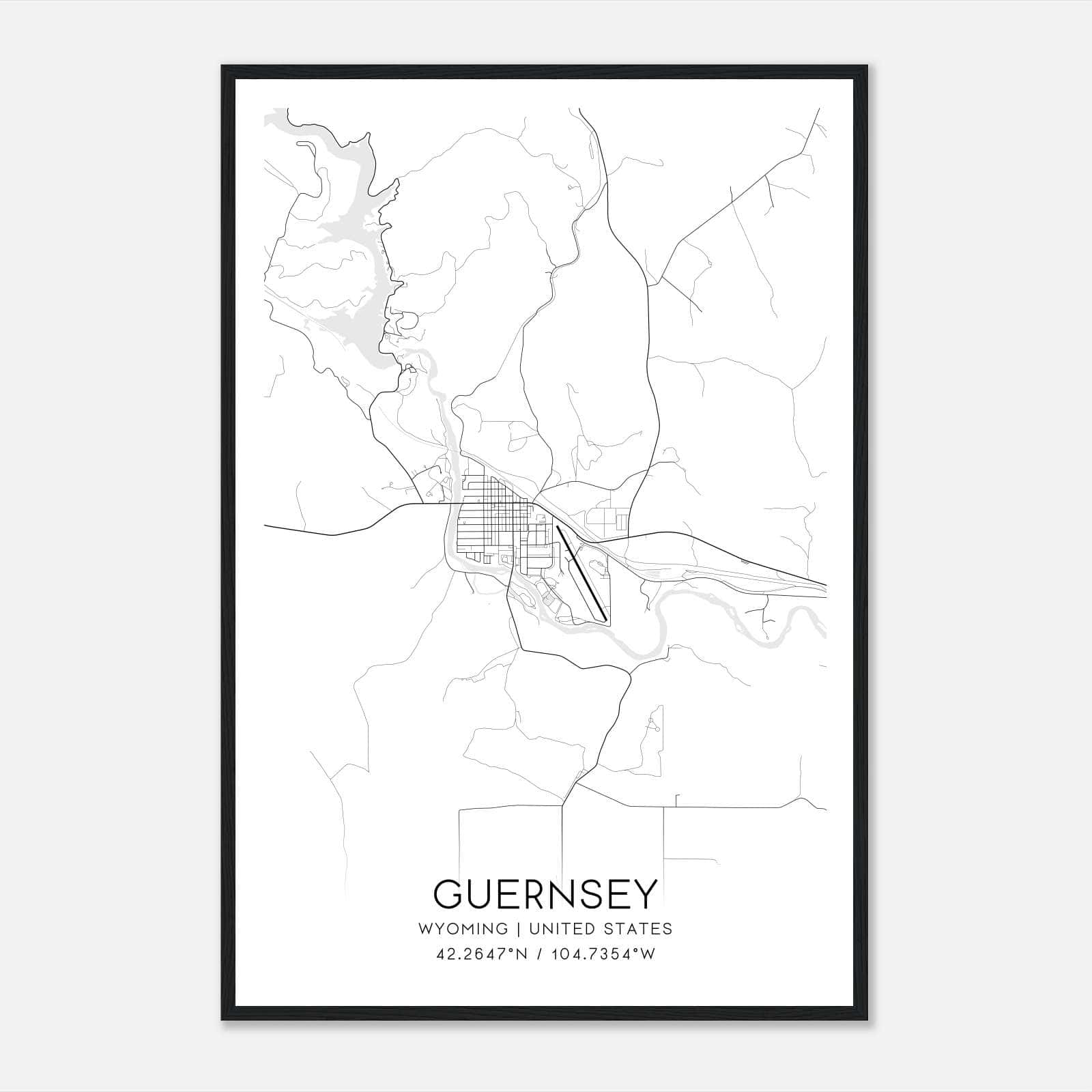 Guernsey Wyoming Map Poster, Modern Home Decor Wall Art Print Guernsey Wyoming Map Poster, Modern Home Decor Wall Art Print