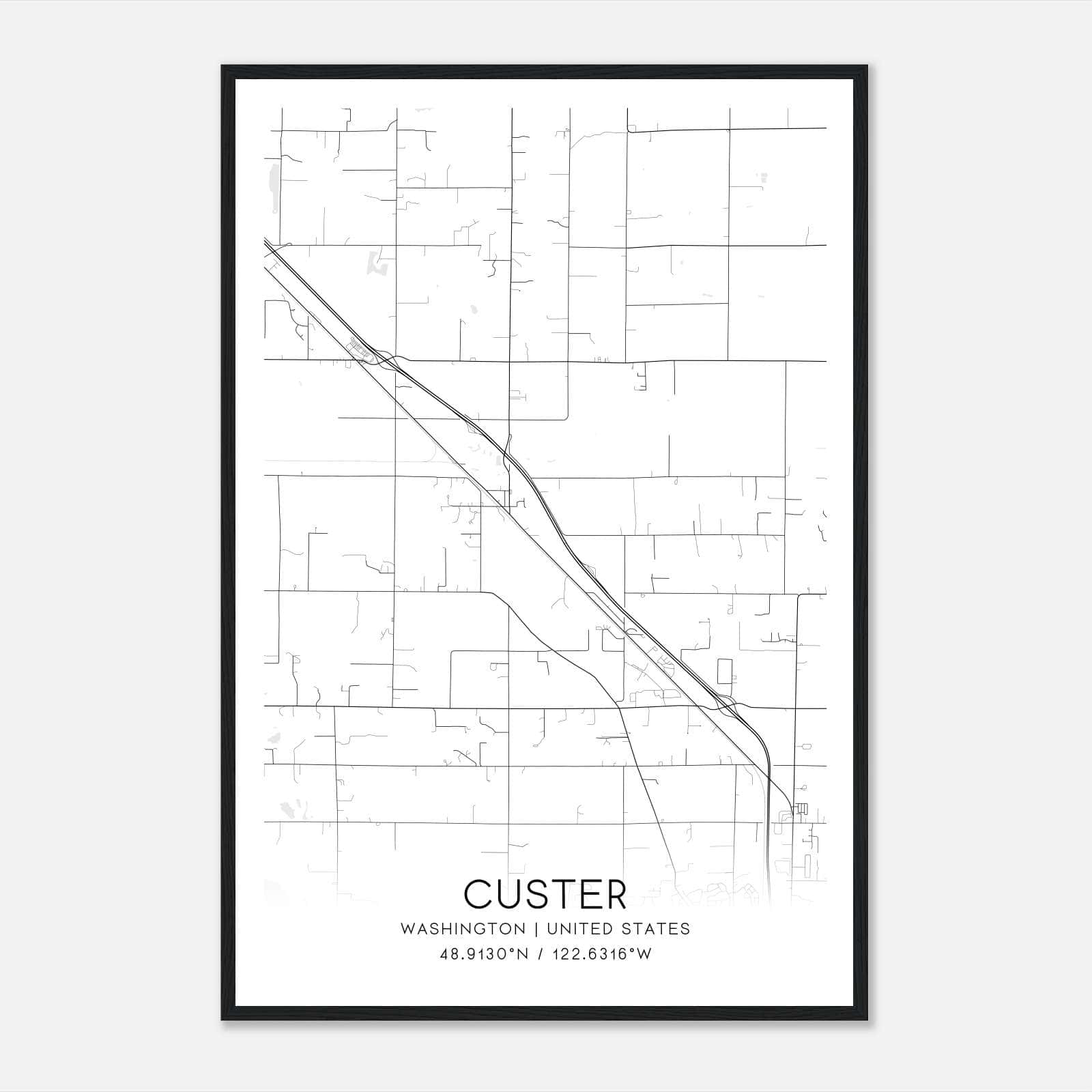 Custer Washington Map Poster, Modern Home Decor Wall Art Print Custer Washington Map Poster, Modern Home Decor Wall Art Print