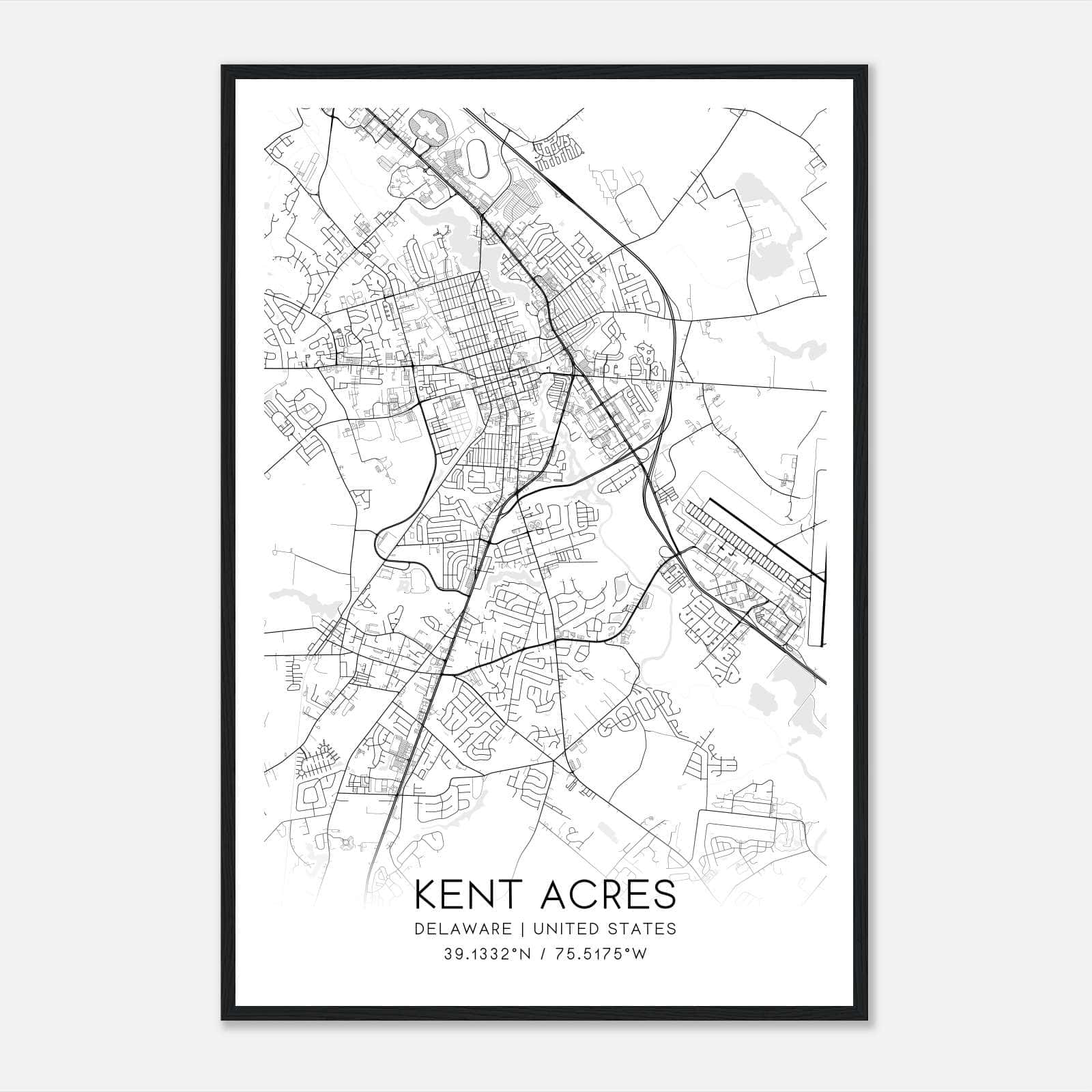 Kent Acres Delaware Map Poster, Modern Home Decor Wall Art Print Kent Acres Delaware Map Poster, Modern Home Decor Wall Art Print