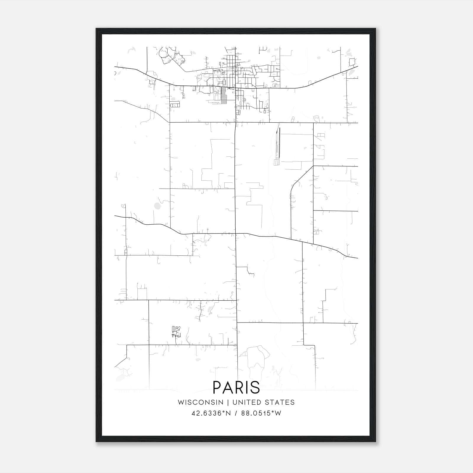 Paris Wisconsin Map Poster, Modern Home Decor Wall Art Print Paris Wisconsin Map Poster, Modern Home Decor Wall Art Print