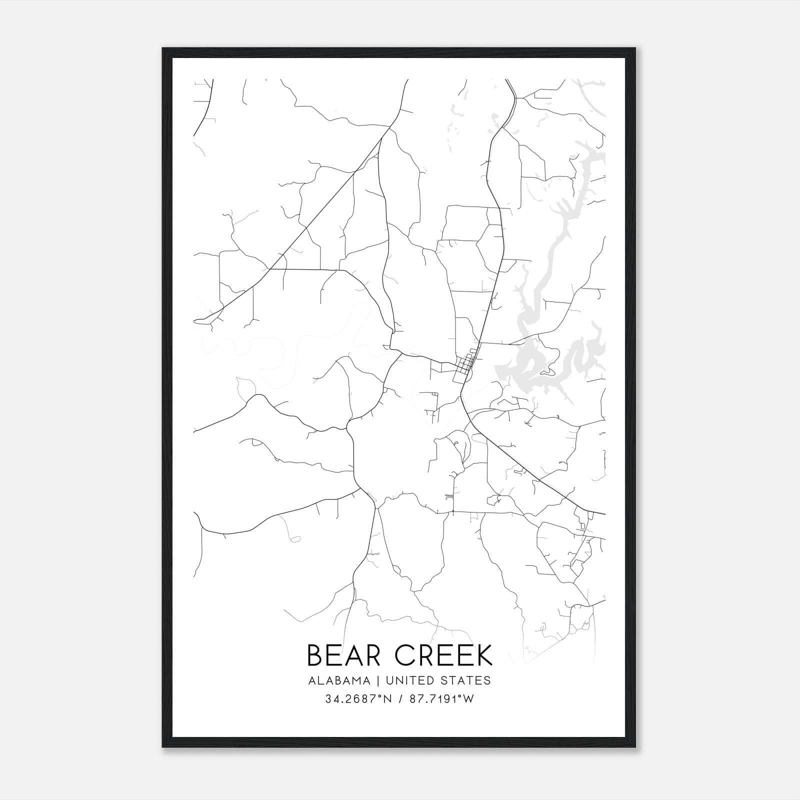 Bear Creek Alabama Map Poster, Modern Home Decor Wall Art Print Bear Creek Alabama Map Poster, Modern Home Decor Wall Art Print