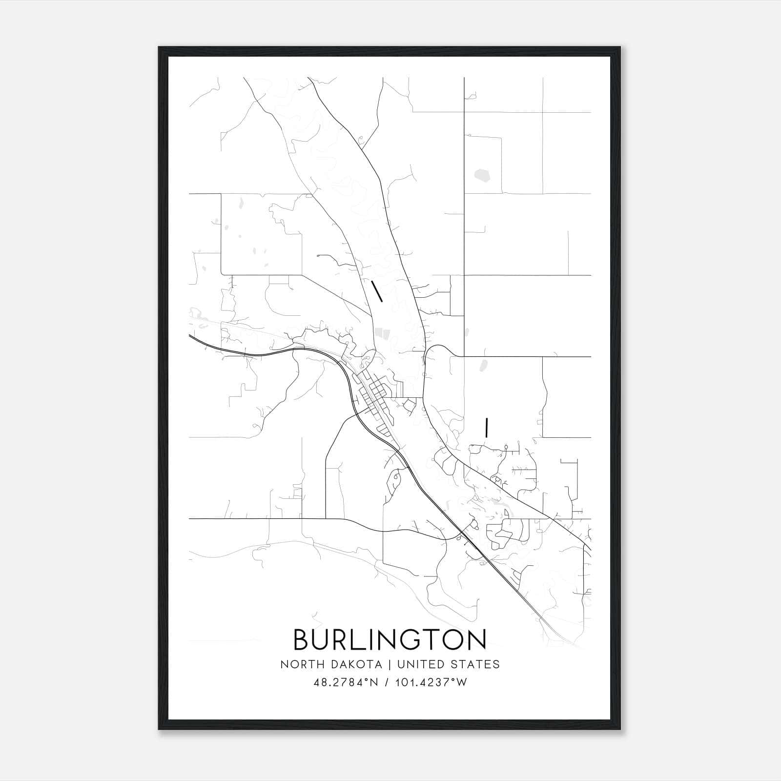 Burlington North Dakota Map Poster, Modern Home Decor Wall Art Print Burlington North Dakota Map Poster, Modern Home Decor Wall Art Print
