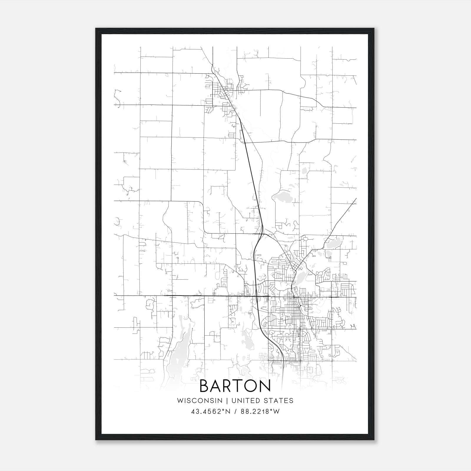 Barton Wisconsin Map Poster, Modern Home Decor Wall Art Print Barton Wisconsin Map Poster, Modern Home Decor Wall Art Print