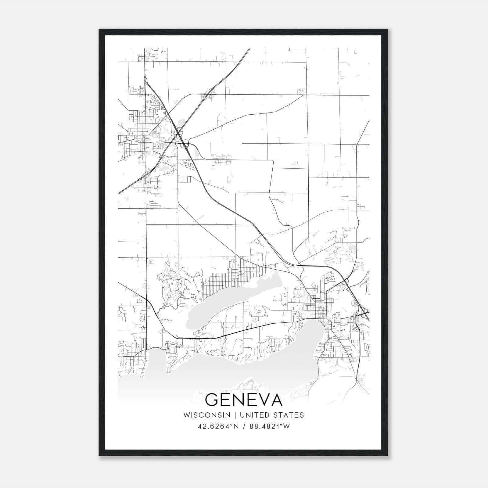 Geneva Wisconsin Map Poster, Modern Home Decor Wall Art Print Geneva Wisconsin Map Poster, Modern Home Decor Wall Art Print
