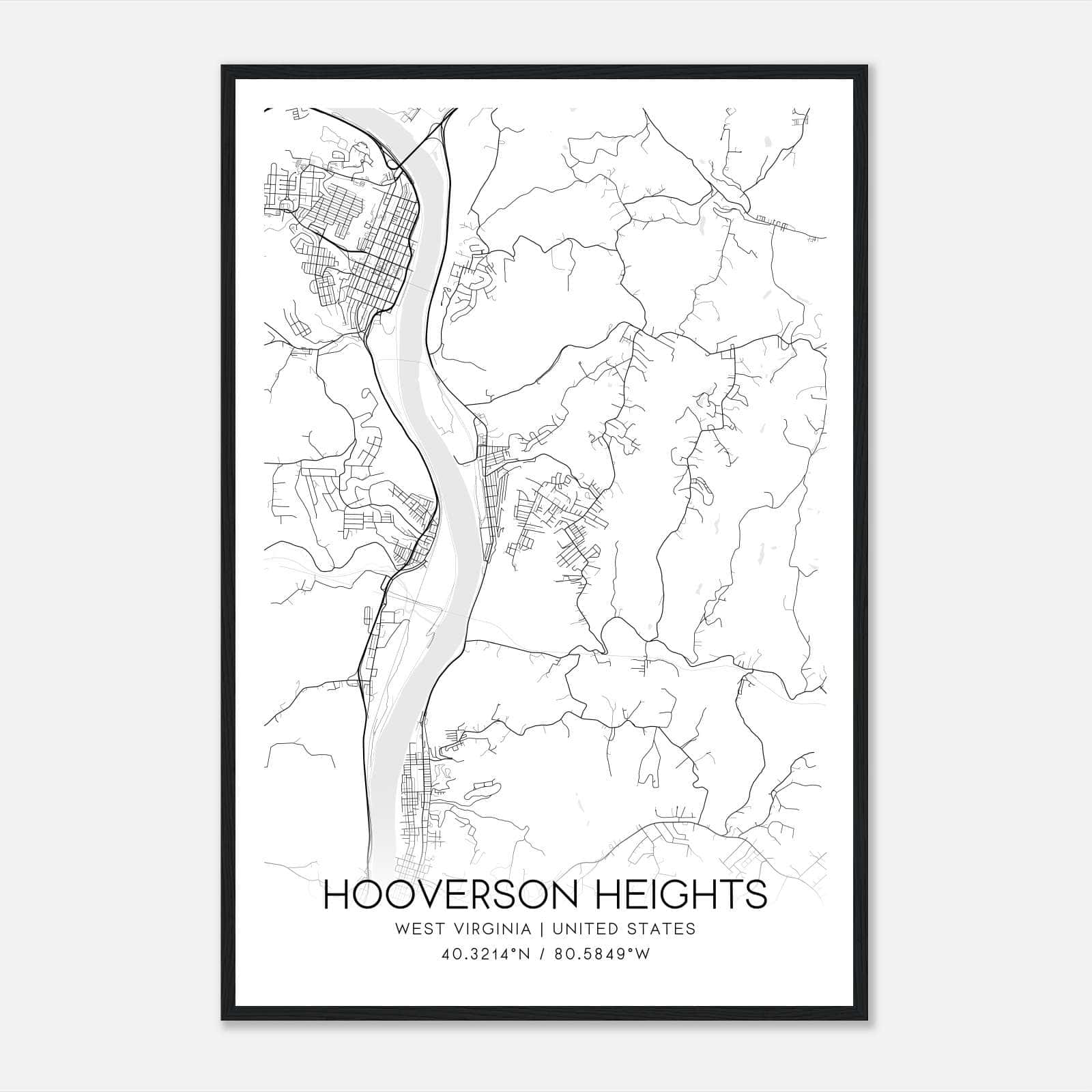 Hooverson Heights West Virginia Map Poster, Modern Home Decor Wall Art Print Hooverson Heights West Virginia Map Poster, Modern Home Decor Wall Art Print