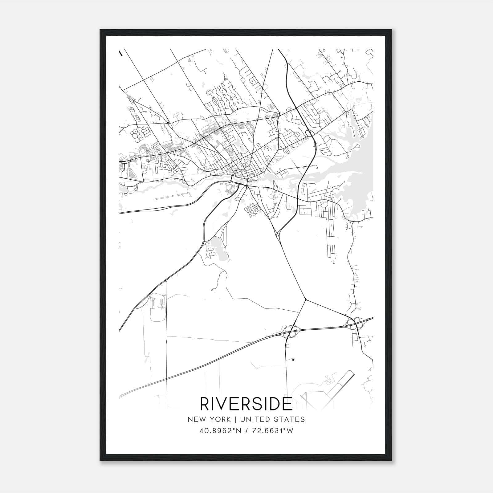 Riverside New York Map Poster, Modern Home Decor Wall Art Print Riverside New York Map Poster, Modern Home Decor Wall Art Print