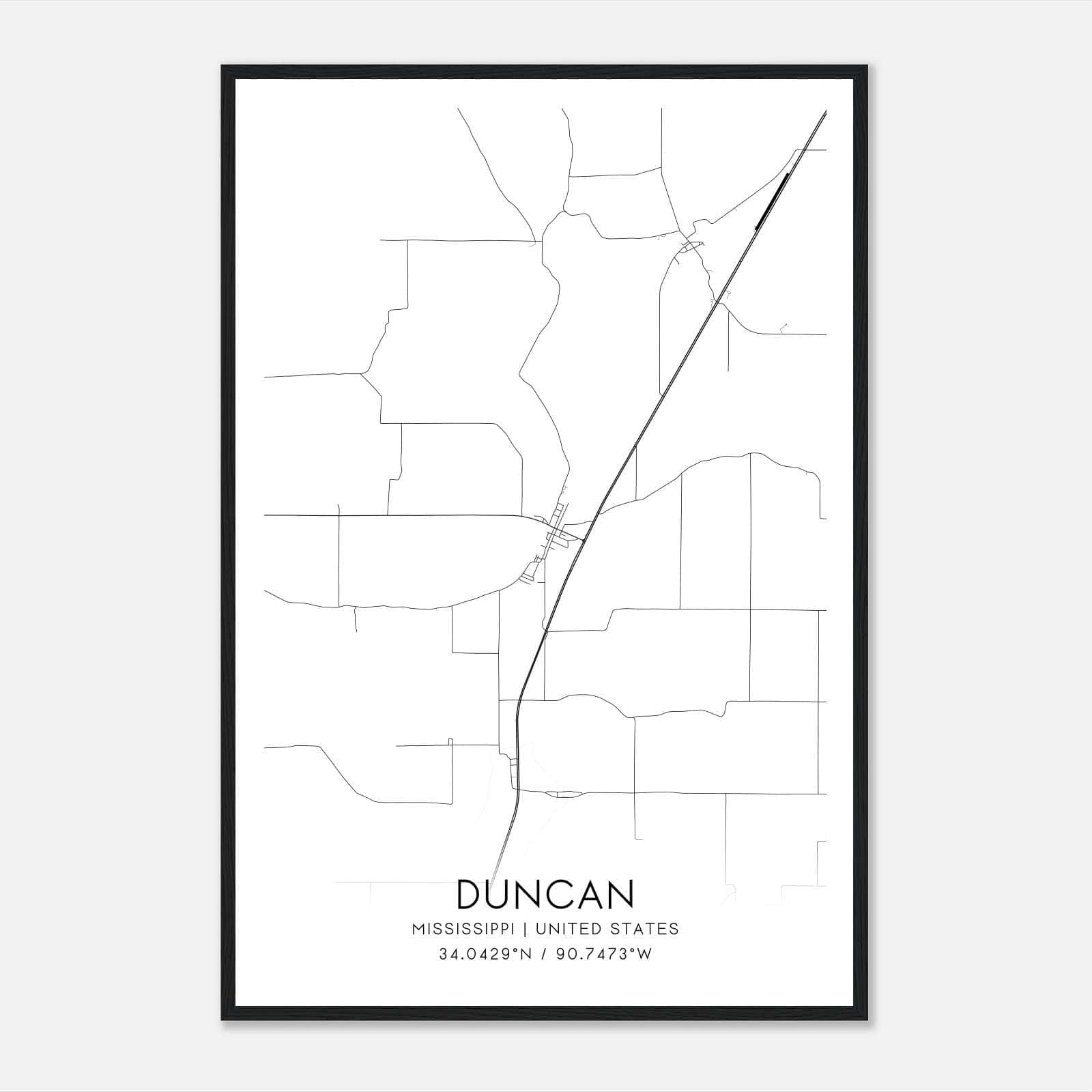 Duncan Mississippi Map Poster, Modern Home Decor Wall Art Print Duncan Mississippi Map Poster, Modern Home Decor Wall Art Print