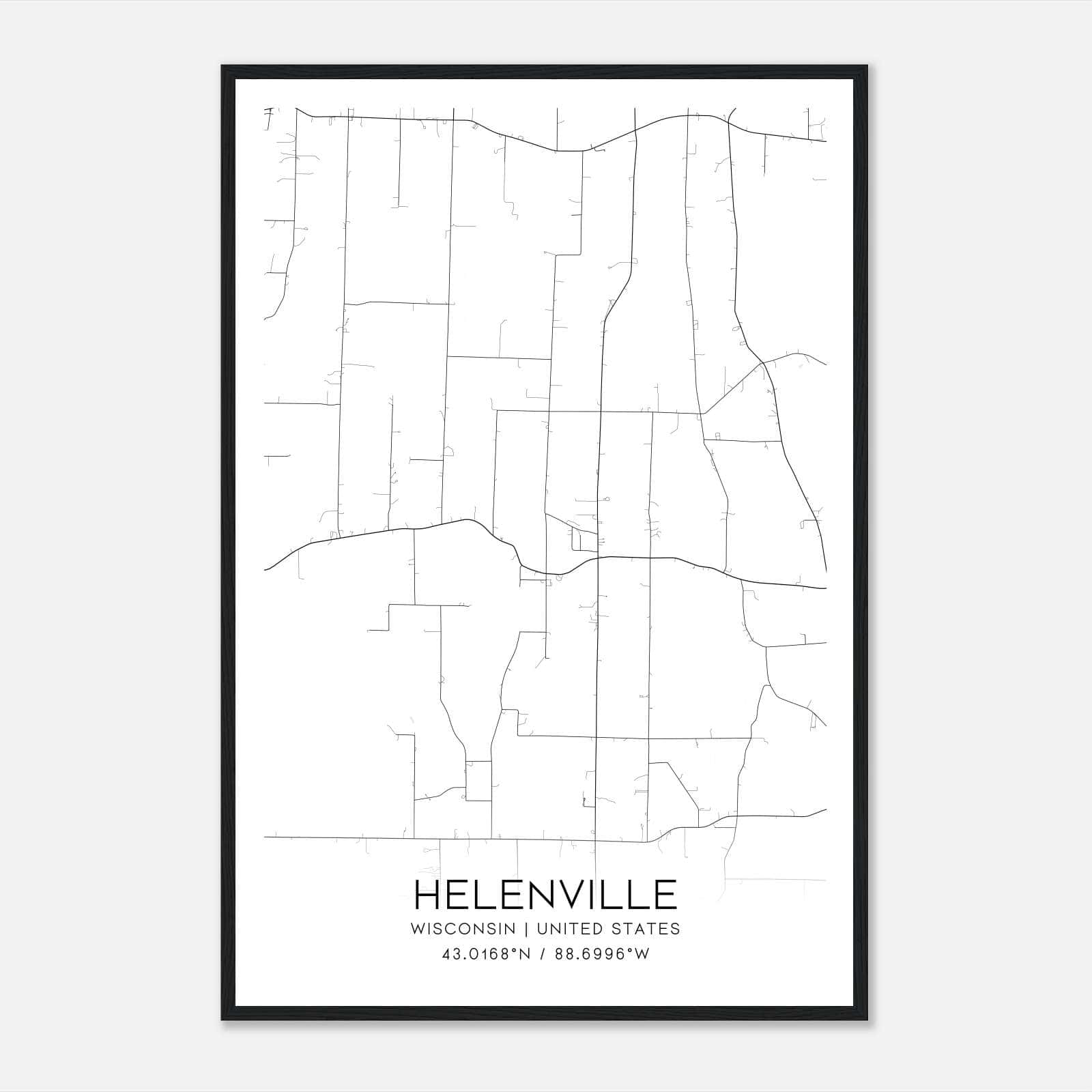 Helenville Wisconsin Map Poster, Modern Home Decor Wall Art Print Helenville Wisconsin Map Poster, Modern Home Decor Wall Art Print