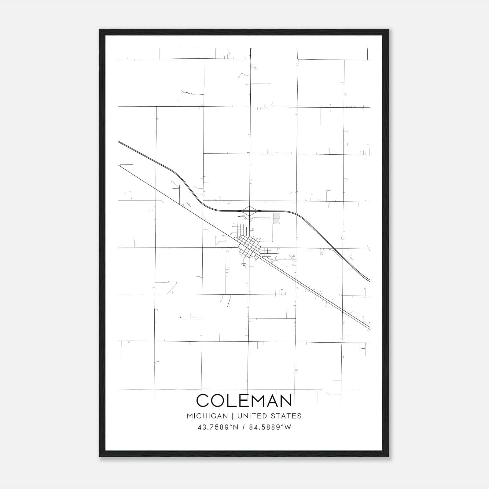 Coleman Michigan Map Poster, Modern Home Decor Wall Art Print Coleman Michigan Map Poster, Modern Home Decor Wall Art Print