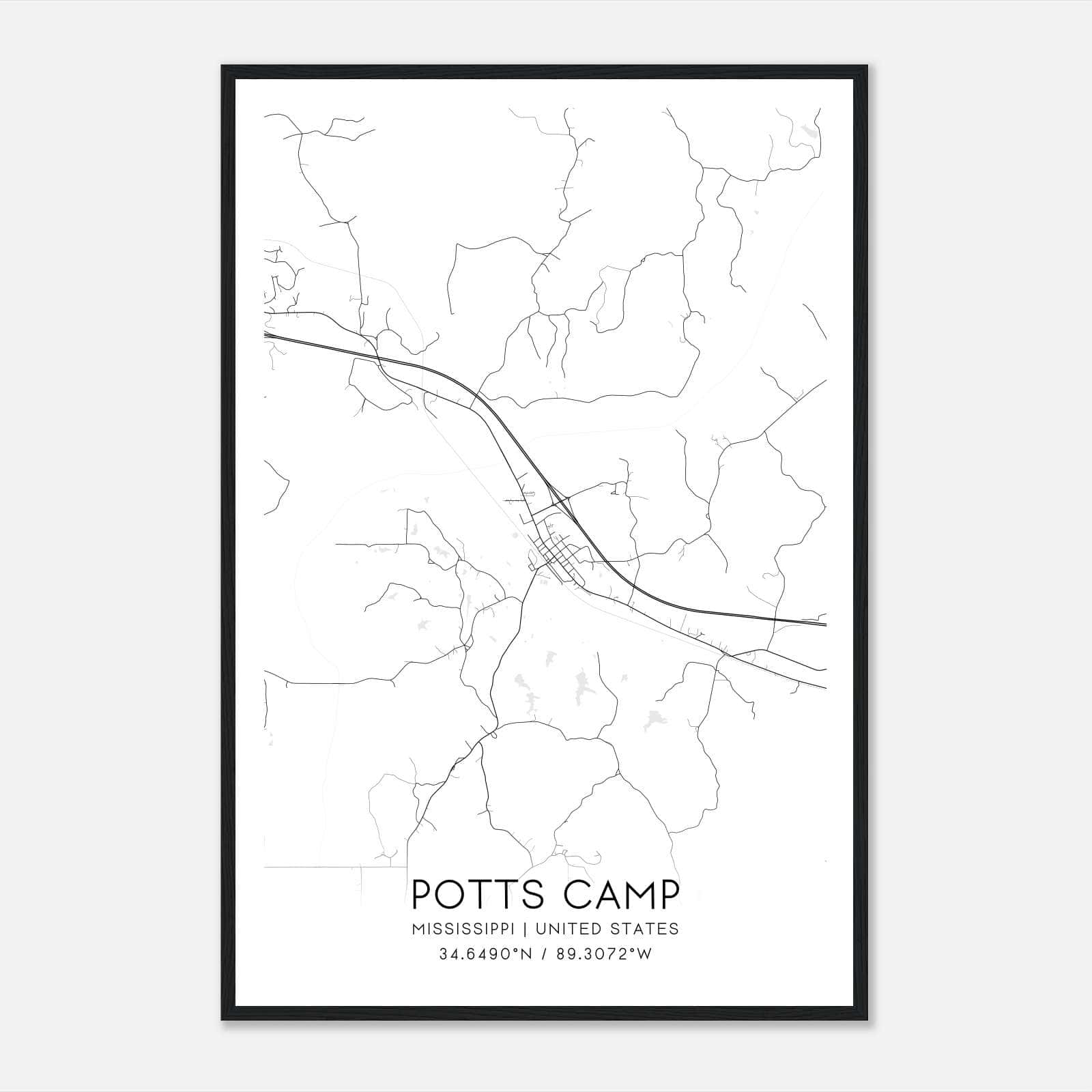 Potts Camp Mississippi Map Poster, Modern Home Decor Wall Art Print Potts Camp Mississippi Map Poster, Modern Home Decor Wall Art Print