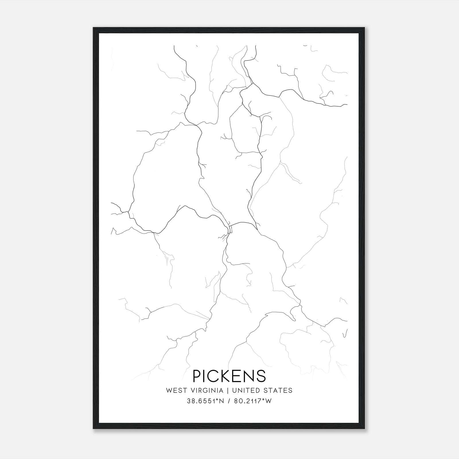 Pickens West Virginia Map Poster, Modern Home Decor Wall Art Print Pickens West Virginia Map Poster, Modern Home Decor Wall Art Print