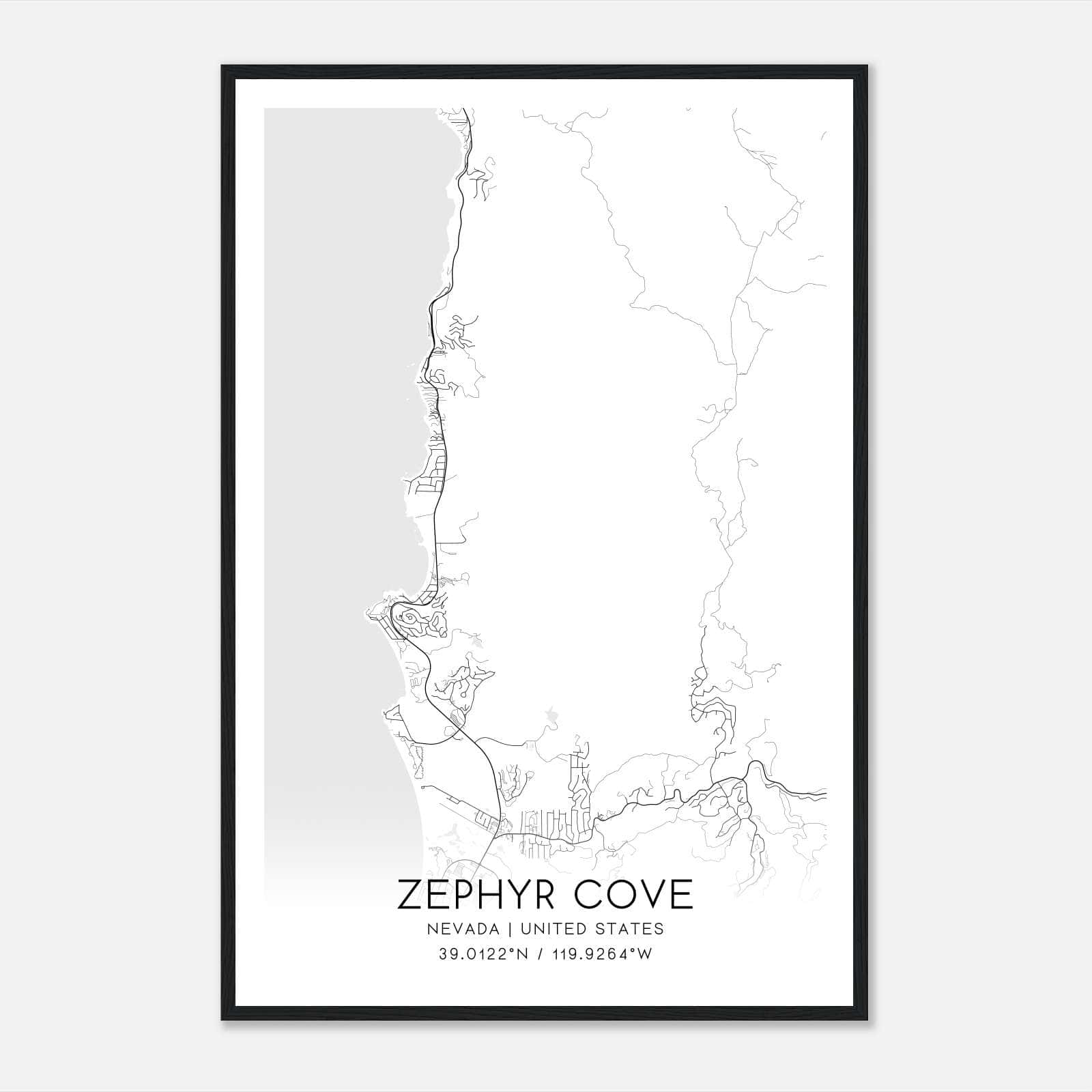 Zephyr Cove Nevada Map Poster, Modern Home Decor Wall Art Print