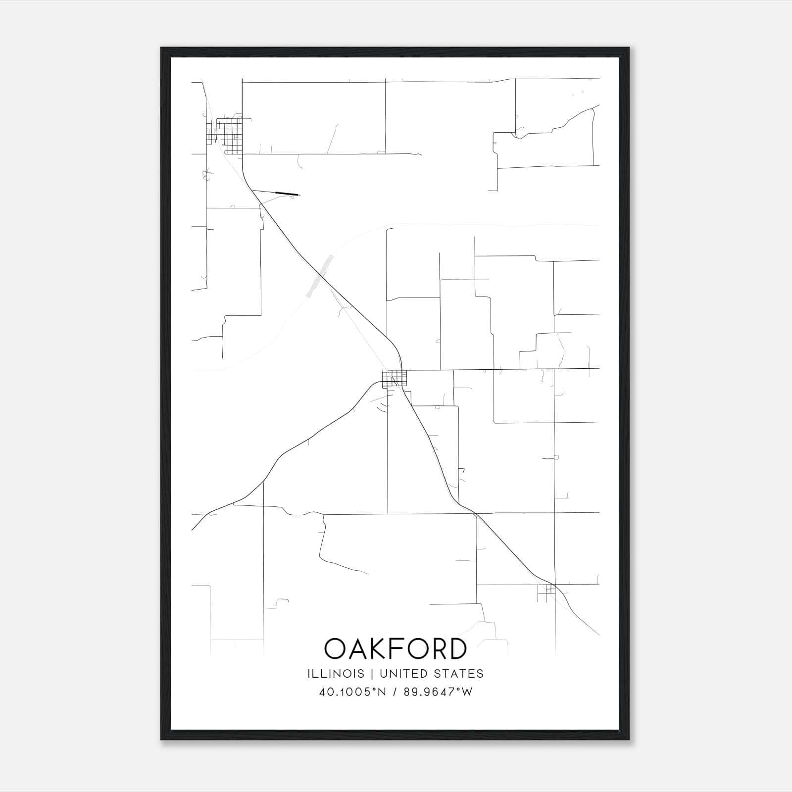 Oakford Illinois Map Poster, Modern Home Decor Wall Art Print Oakford Illinois Map Poster, Modern Home Decor Wall Art Print