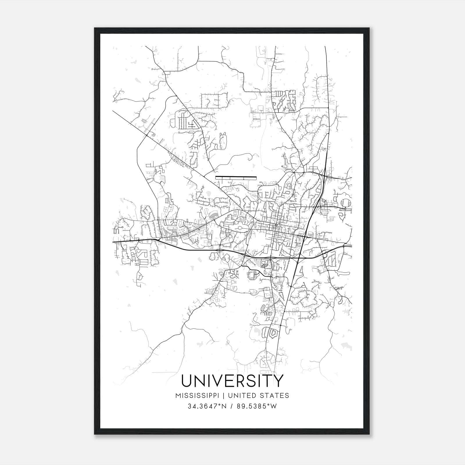 University Mississippi Map Poster, Modern Home Decor Wall Art Print University Mississippi Map Poster, Modern Home Decor Wall Art Print