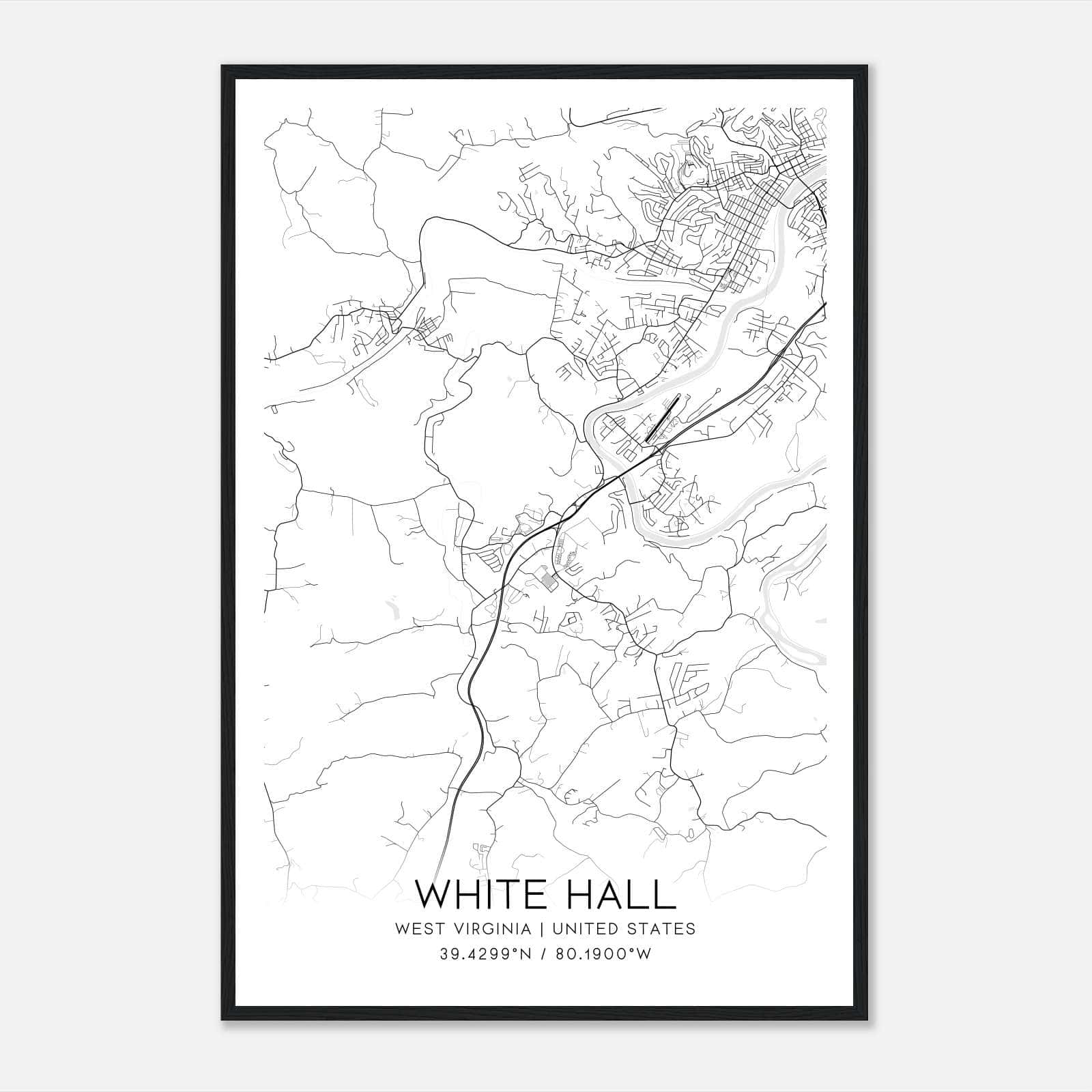 White Hall West Virginia Map Poster, Modern Home Decor Wall Art Print White Hall West Virginia Map Poster, Modern Home Decor Wall Art Print