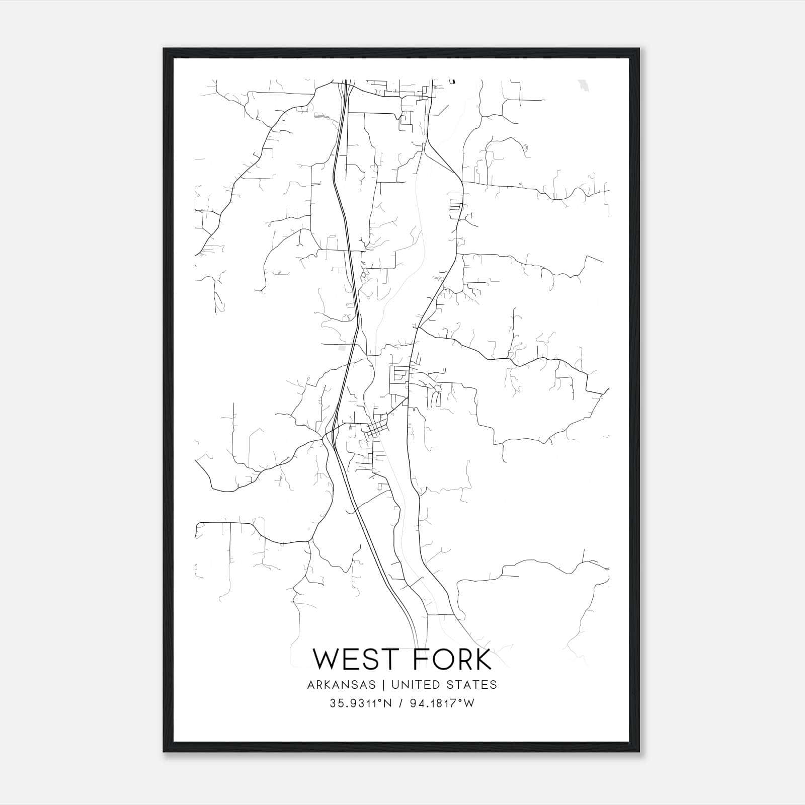 West Fork Arkansas Map Poster, Modern Home Decor Wall Art Print West Fork Arkansas Map Poster, Modern Home Decor Wall Art Print